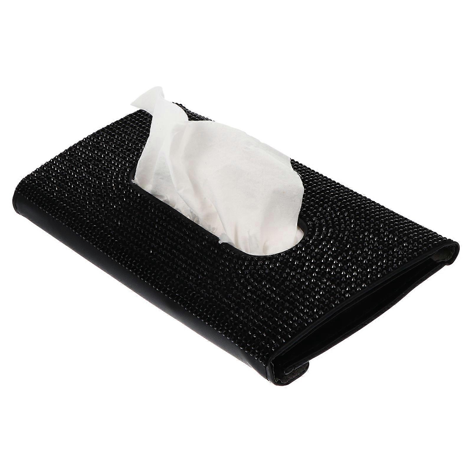 Black Car Tissue Box with Rhinestone for Sunshade Storage Flexible Portable