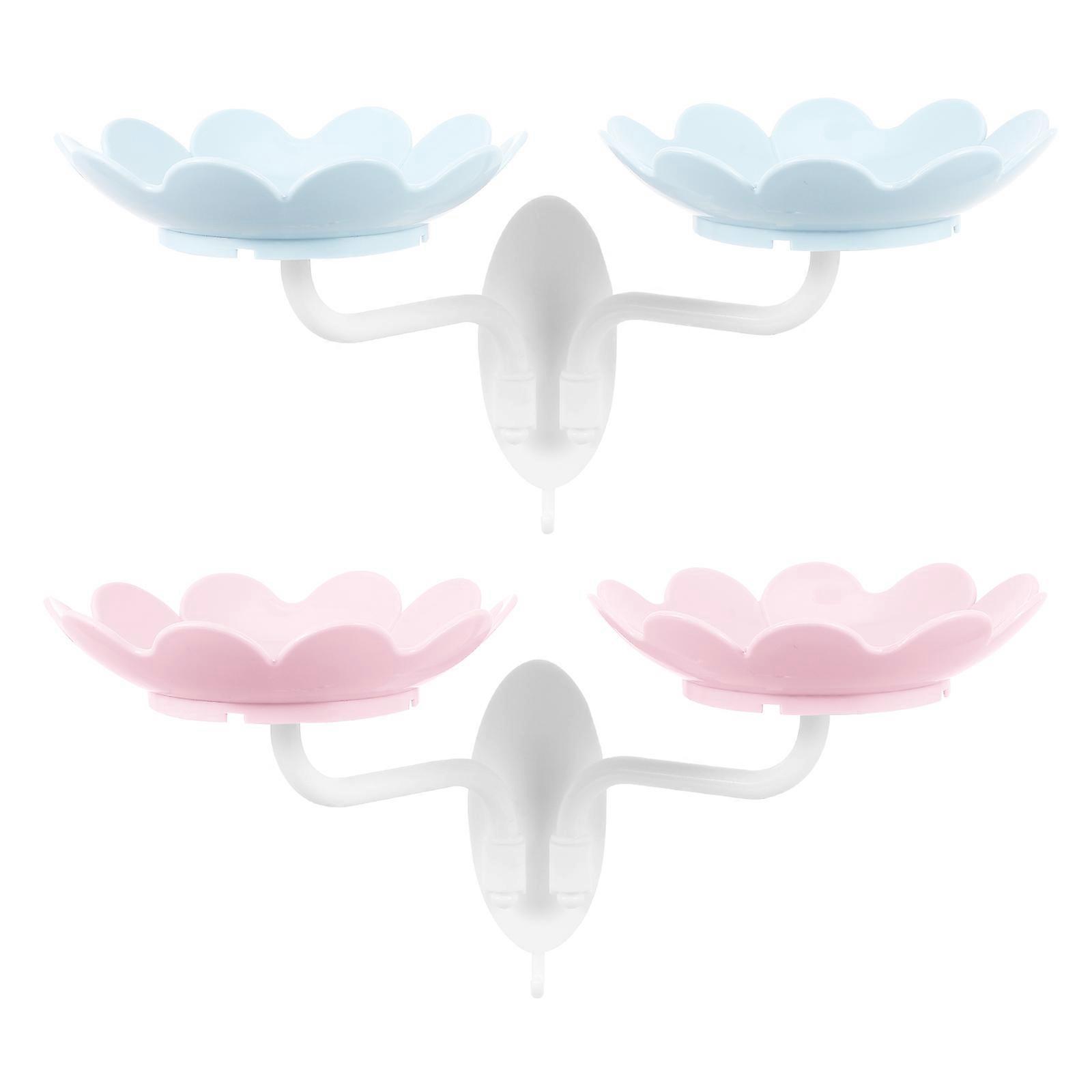 2pcs Punch Lotus Shape Soap Holders Assorted Colors Double Layer Design Efficient Drainage Space Saving Soap Dishes for Bathroom Kitchen