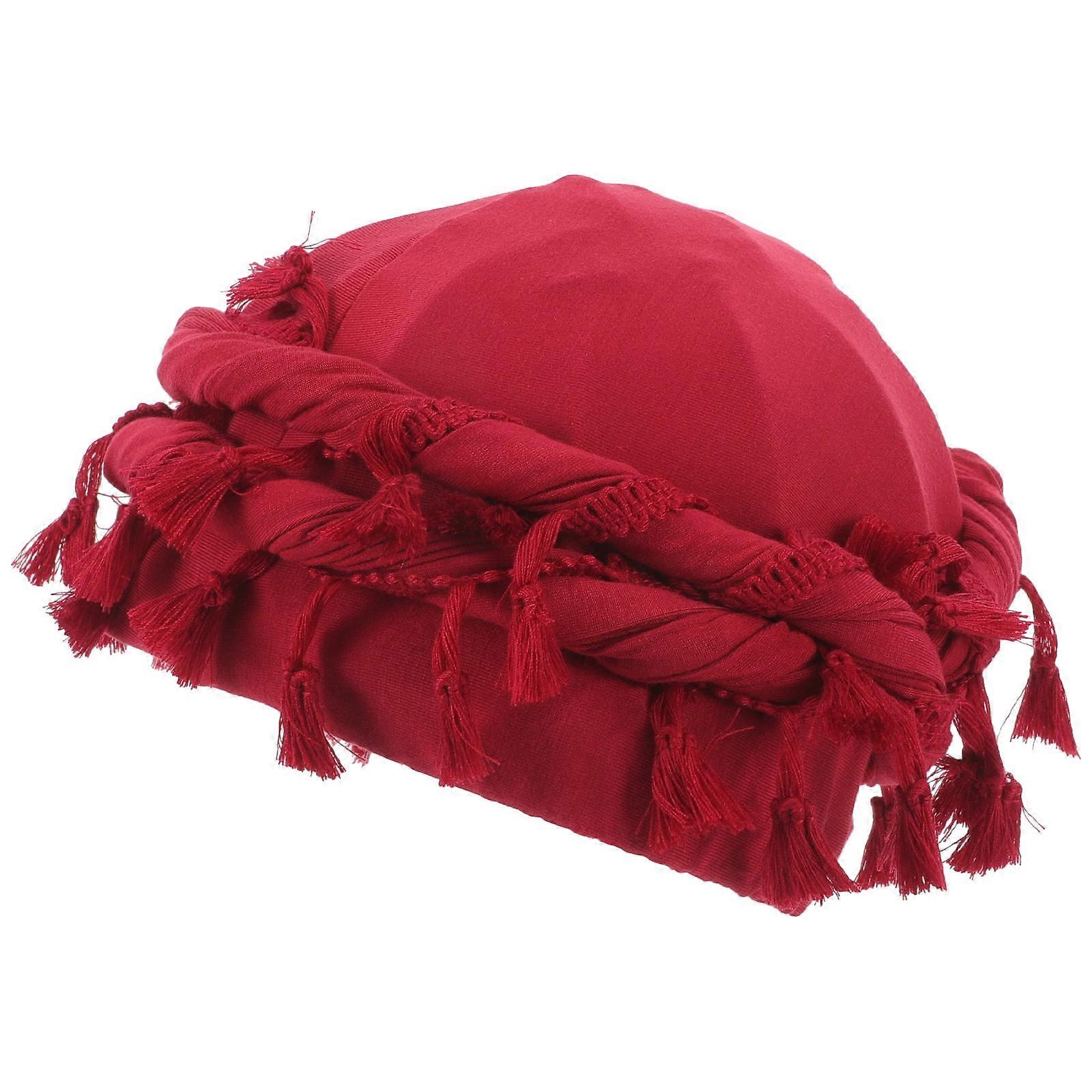 Men's Stretchy Twisted Turban Comfortable Elastic Head Wrap for Hair Management Decorative Turban with Tassels Unisex Dark Red