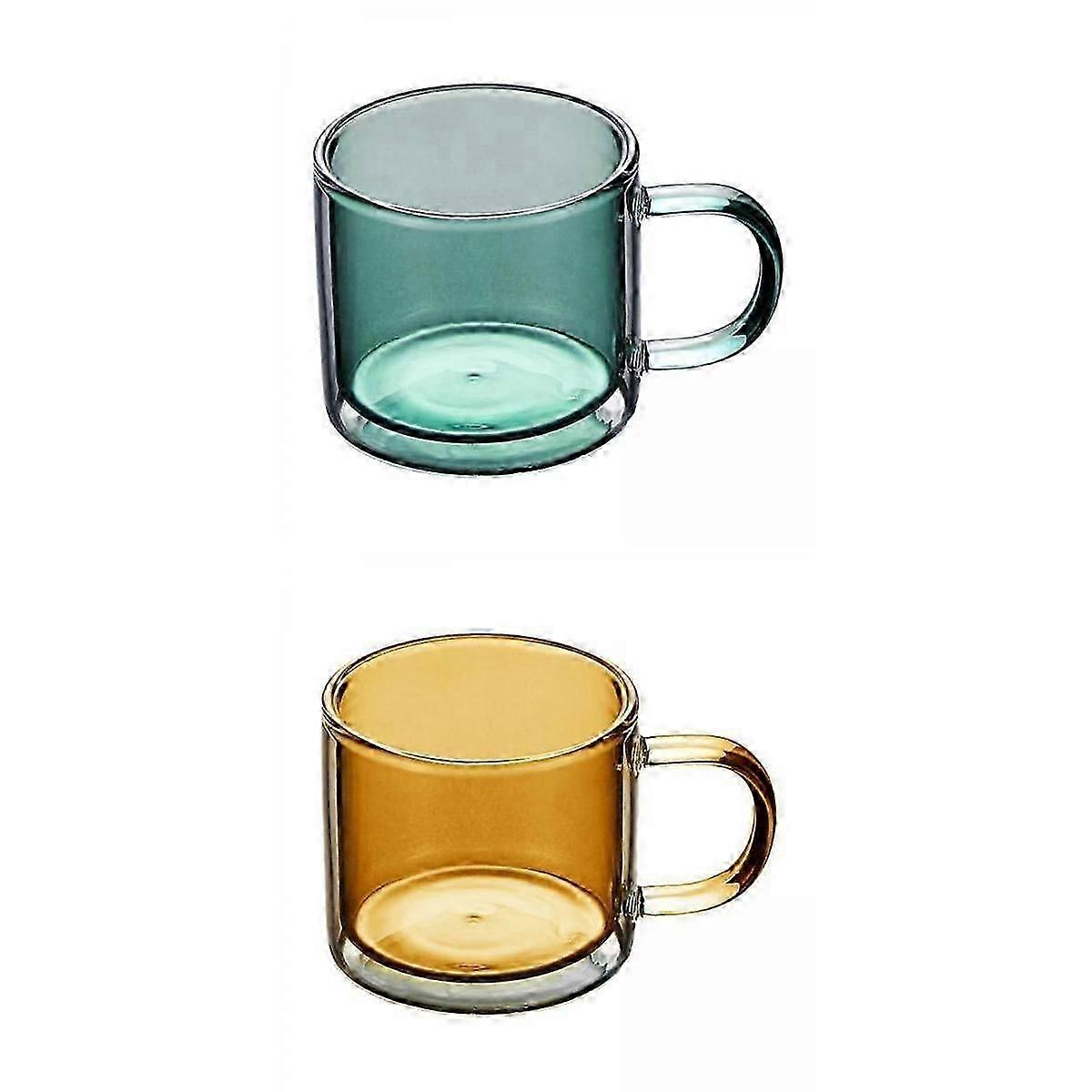 2x 250 ml Glass Cup Champagne Drinking Cup Round Mouth Double-Layer for Cafe