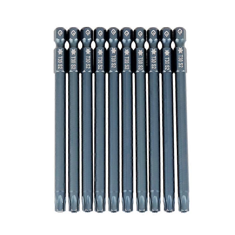 10 pcs 100mm 1/4" Hex Shank T30 Magnetic Security Star Head Screwdriver Bits Kit