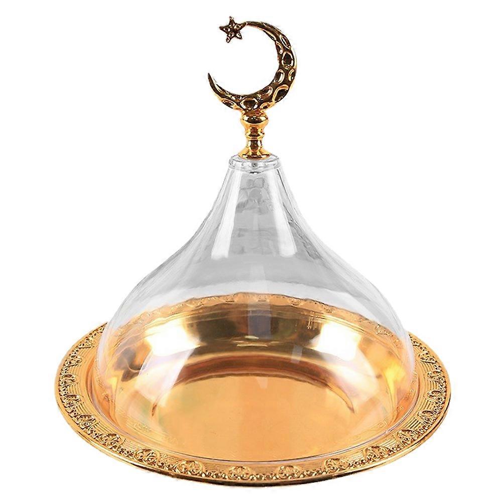 Tatlı Tabak Kek Tabağı Koruyucu Kapak Gıda Depolama Yuvarlak Kubbe Avrupa Retro Tarzı Altın 17X15X15 CM Çinko Alaşım 1 Set