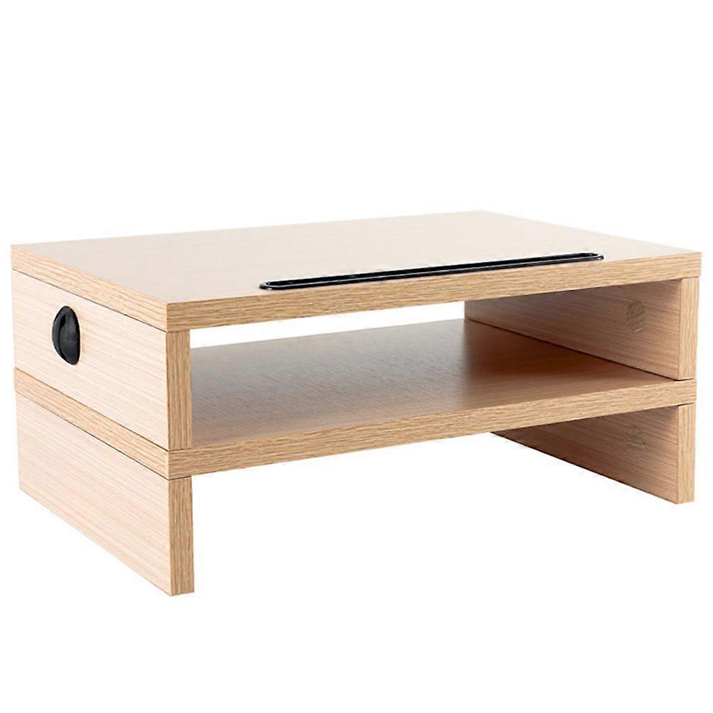 Elevated Screen Shelf for Computer in Khaki Composite Material with Multifunctional Storage 2PCS