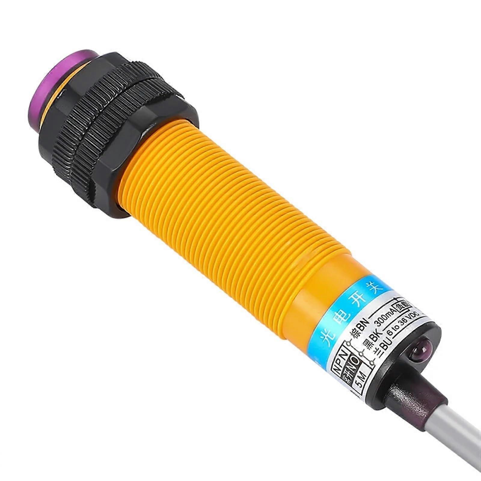 M18 optoelectronic sensor switch E3F5DN15L NPN PNP NO NC 5 m detection distance 1 piece (Size: AC 2 Wire NO)