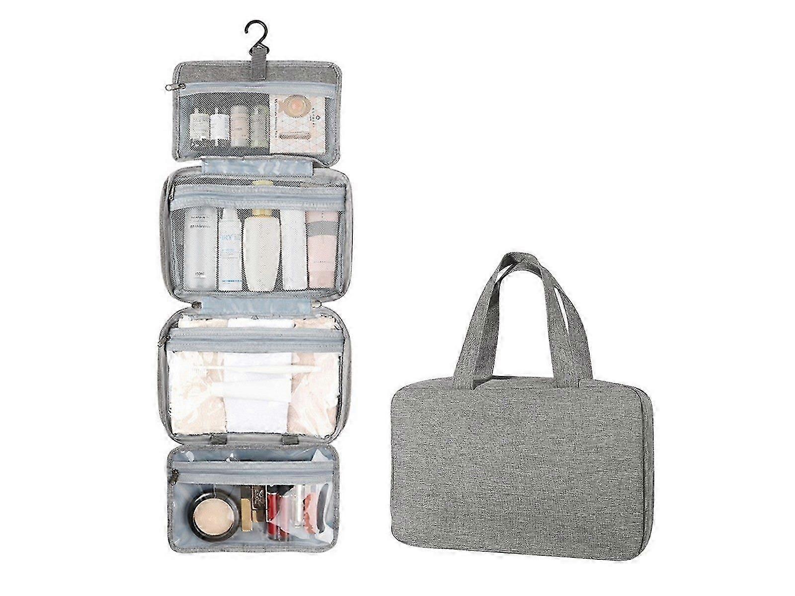 Grey Hanging Toiletry Bag - Large Capacity for Makeup & Travel Essentials