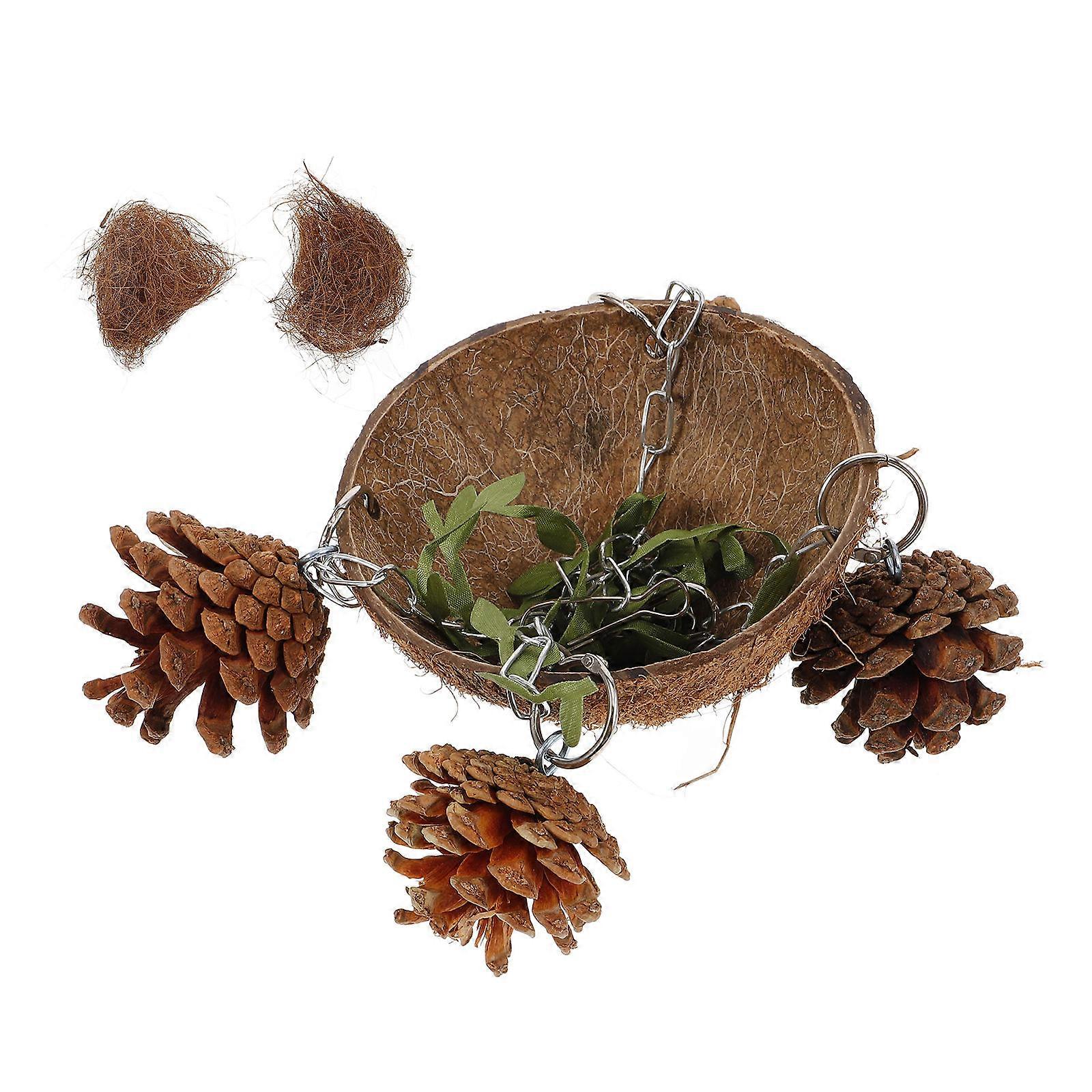 Natural Coconut Shells Hut Parrot Resting Swing Toy For Birds Sleeping Nest 1Set