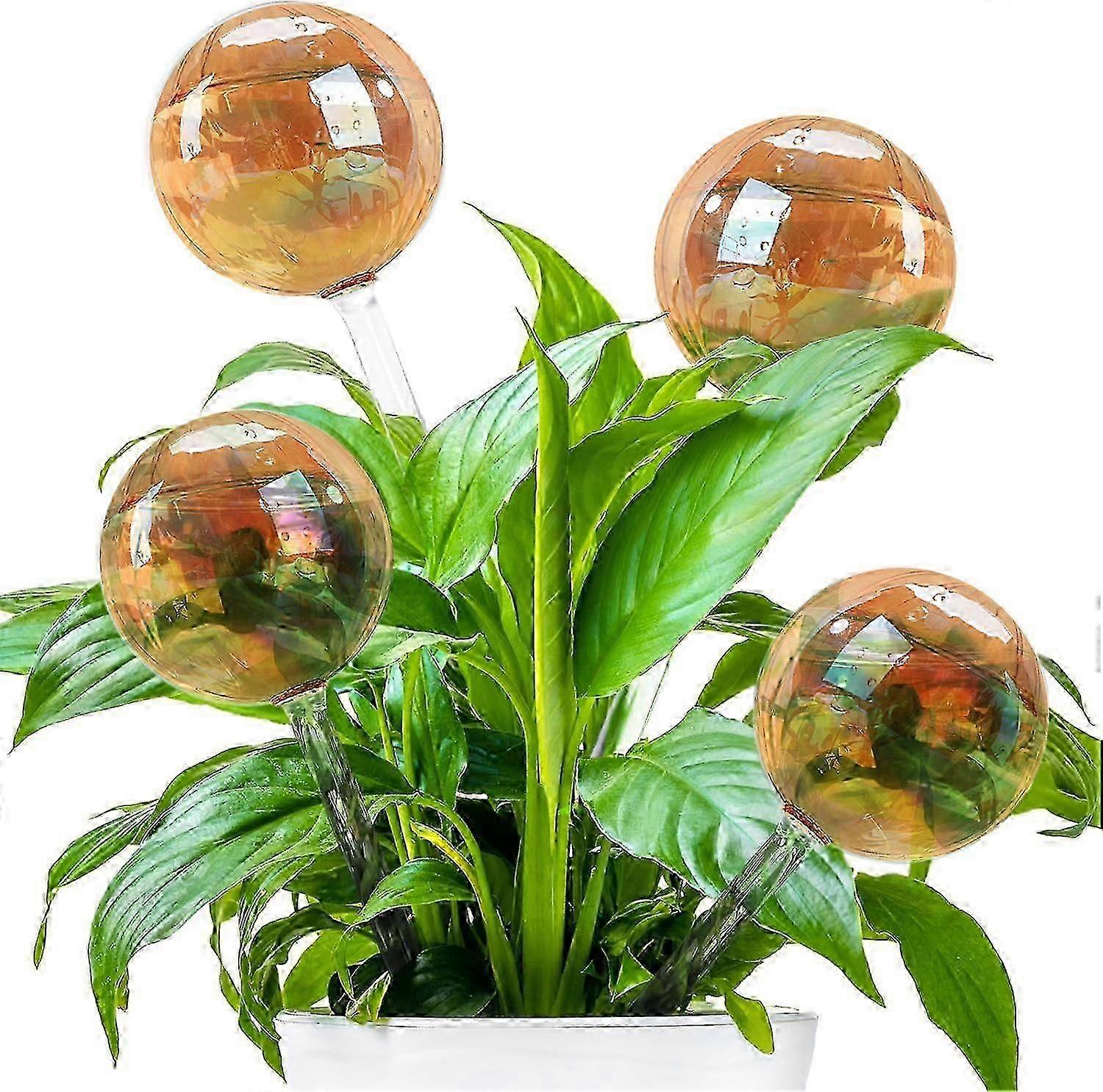 4 Pack Plant Watering Balls, Gold Stripe Glass Watering Device, Self-watering Pot Insert for Indoor and Outdoor Use
