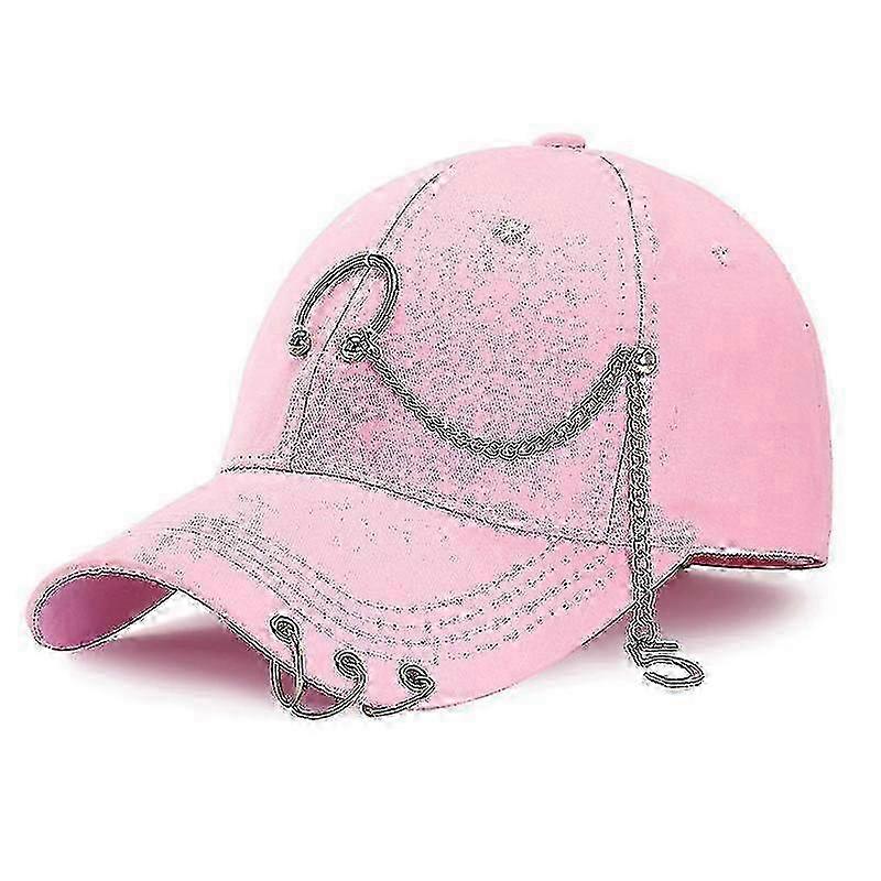 Adjustable Unisex Snapback Cap with Creative Piercing Ring Design, Breathable Solid Color Dad Hat