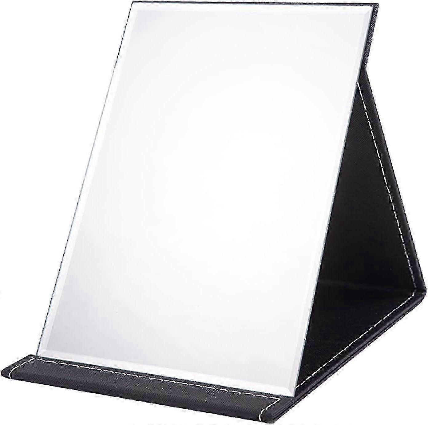 Miroir de maquillage pliant en cuir PU, design adapté aux voyages pour un usage personnel ou de bureau, support réglable pour plus de commodité, en bl élégant