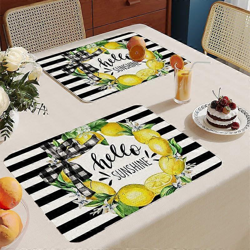 6 Stück PVC Tischsets mit Zitronenstreifen, hitzebeständig, rutschfest (2er Set)