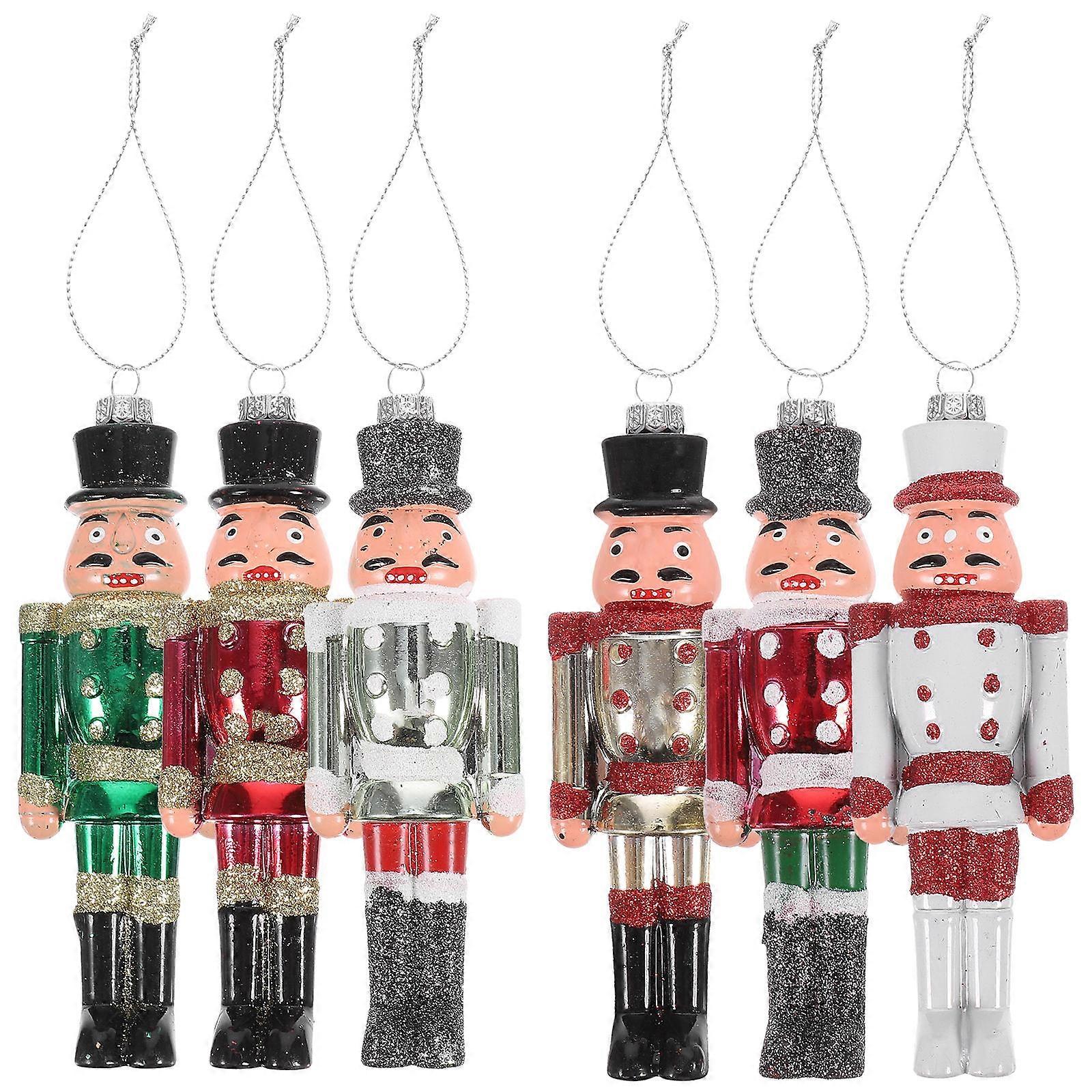 Festive Decorations Nutcracker Figurines Plastic Nutcracker Craft Tree Hanging Ornament 6Pcs