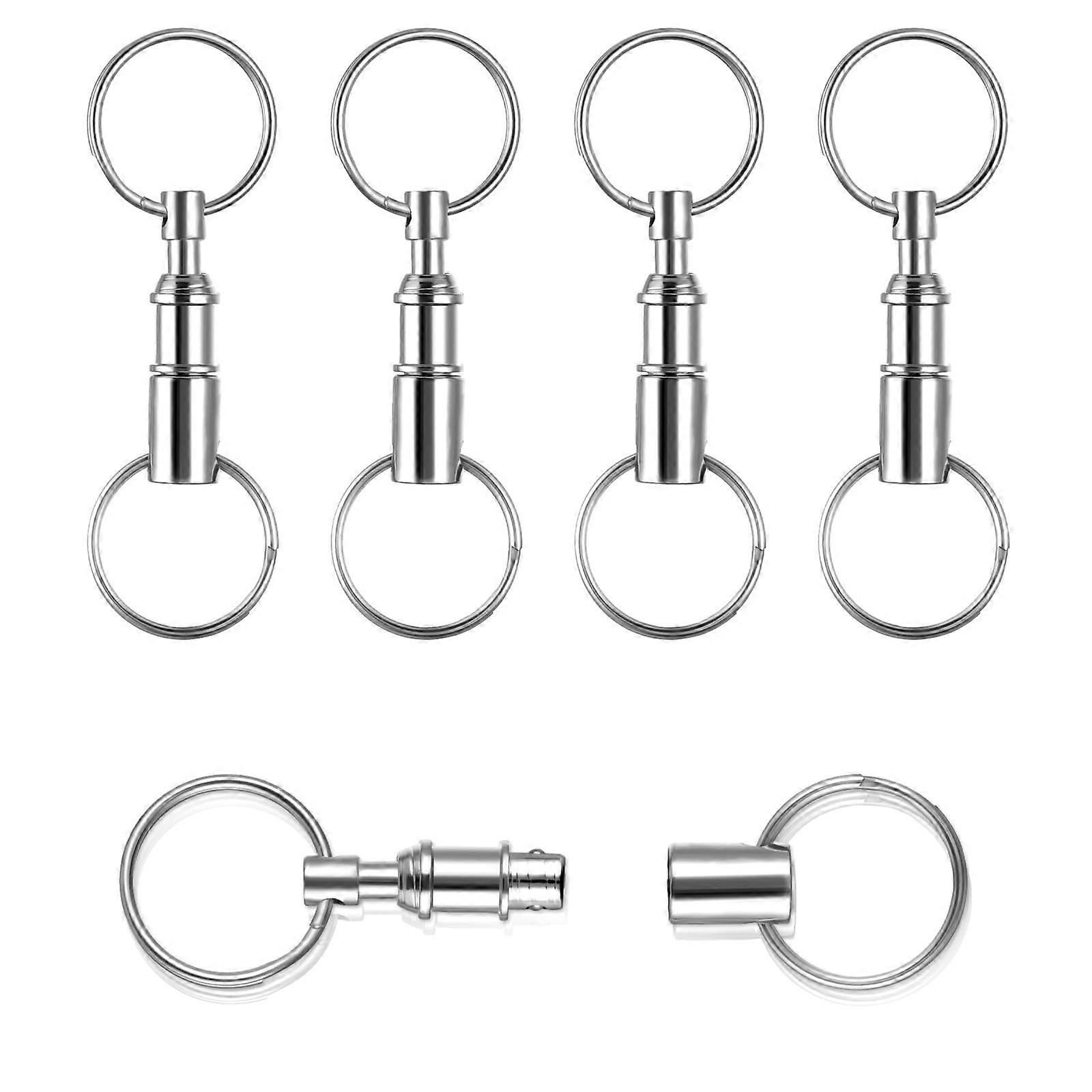 Pack of 5 Removable Key Rings with Quick Release – Split Key Rings with Double Key Ring – Metal Split Rings for Car Keys, silver