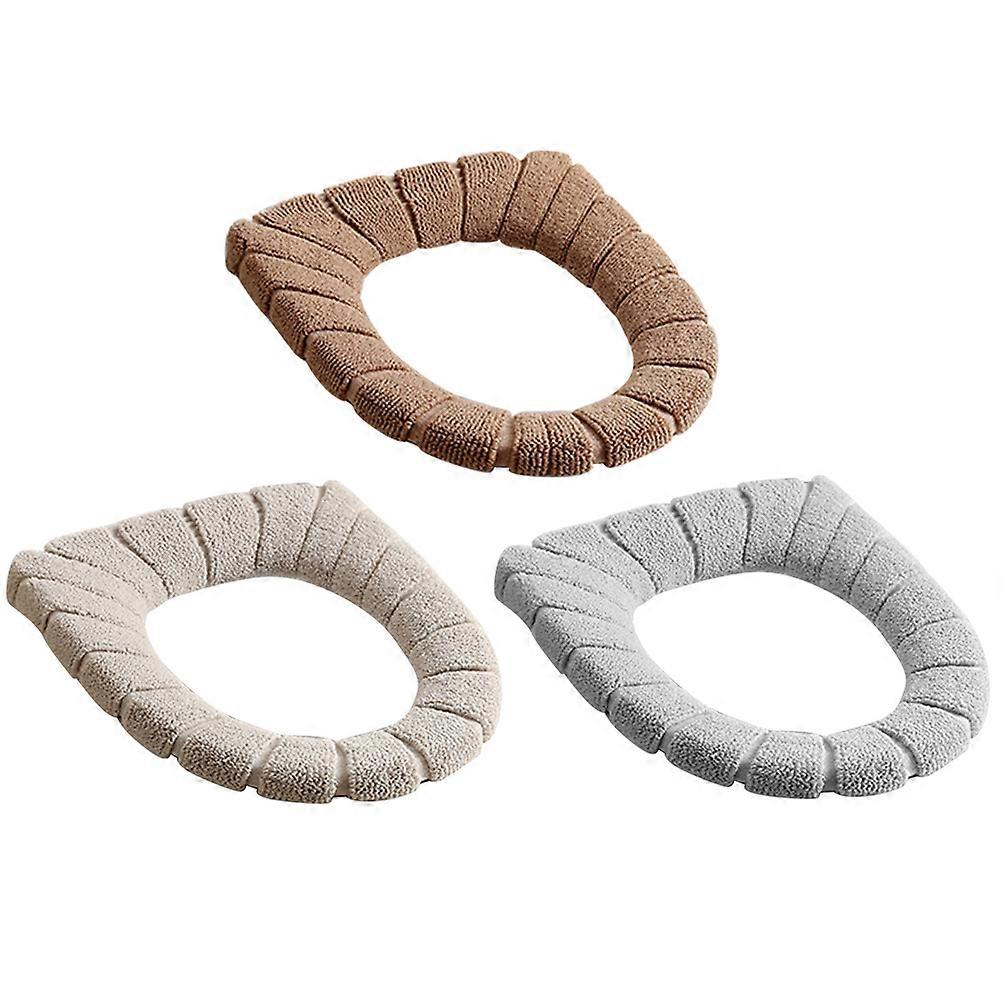 Household Toilet Seat Pads Warm Toilet Seat Cover Elastic Stretchable Reusable Acrylic Fiber 30 x 30 x 0.2 cm 3Pcs