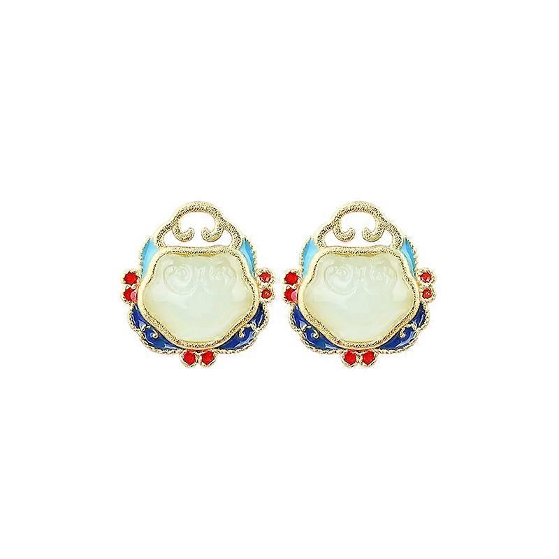 Y2K Earrings Gold Cloud Jade Silver Studs Vintage Jewelry