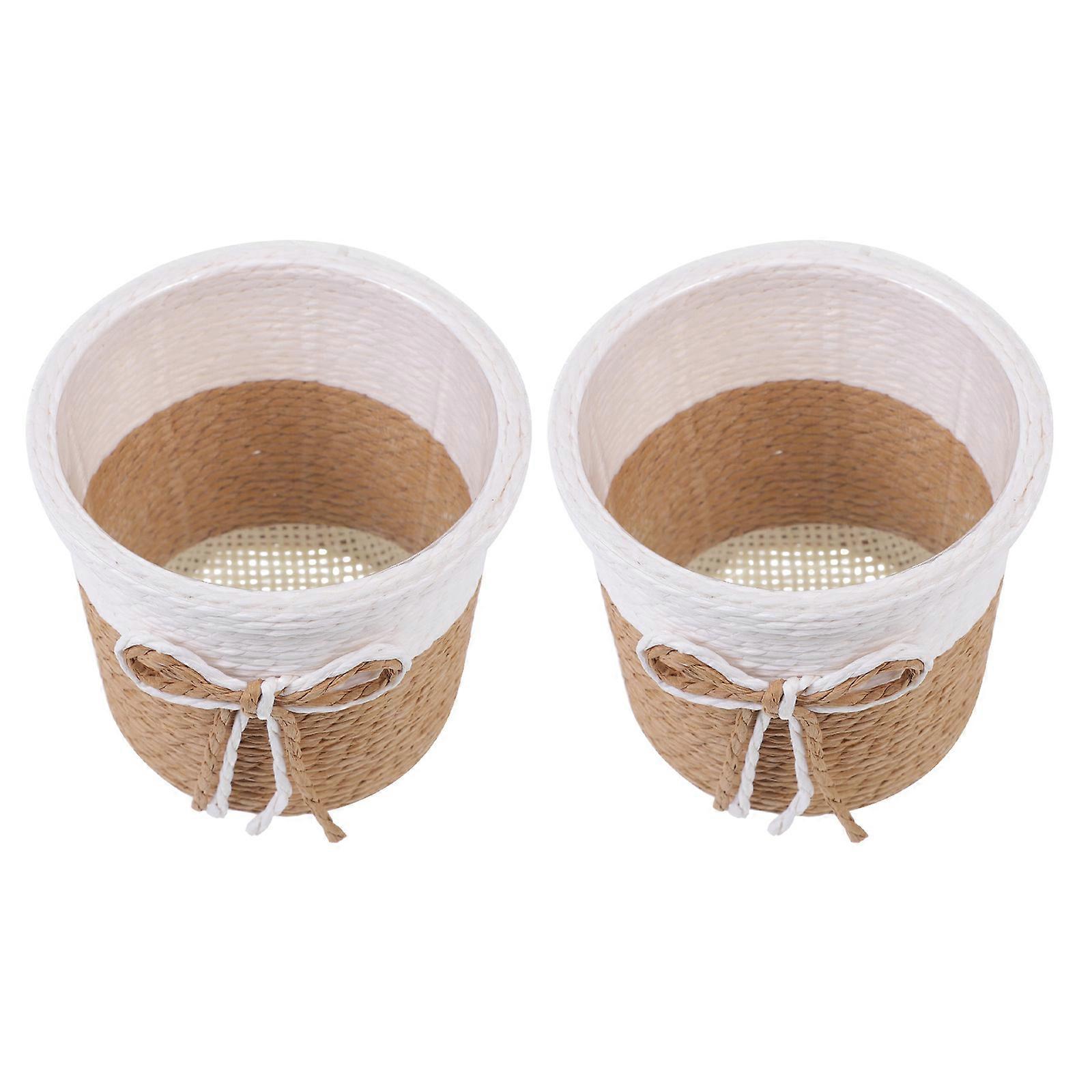 Woven Planter Plant Pots Indoor Decorative Storage Container Round Shape Durable Material 4.1×4.1×3.5in 2Pcs