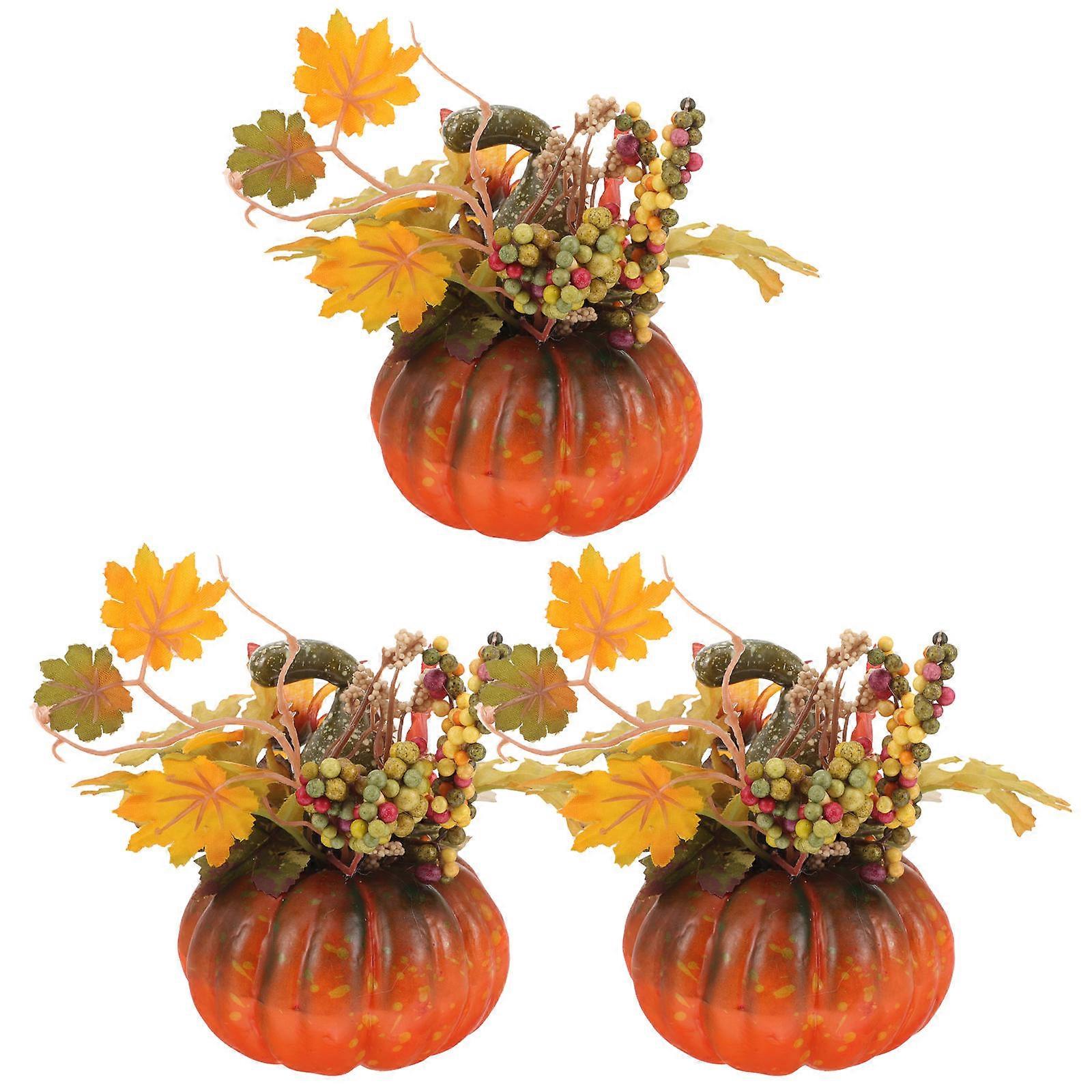 Autumn Ornament with Artificial Maple Leaf and Pumpkin Decorative Props for Home Decoration Use Multi Color 3pcs