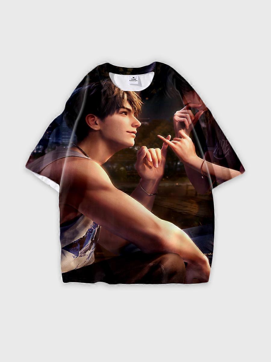 T-shirt round neck Role Pattern loose short sleeve E634