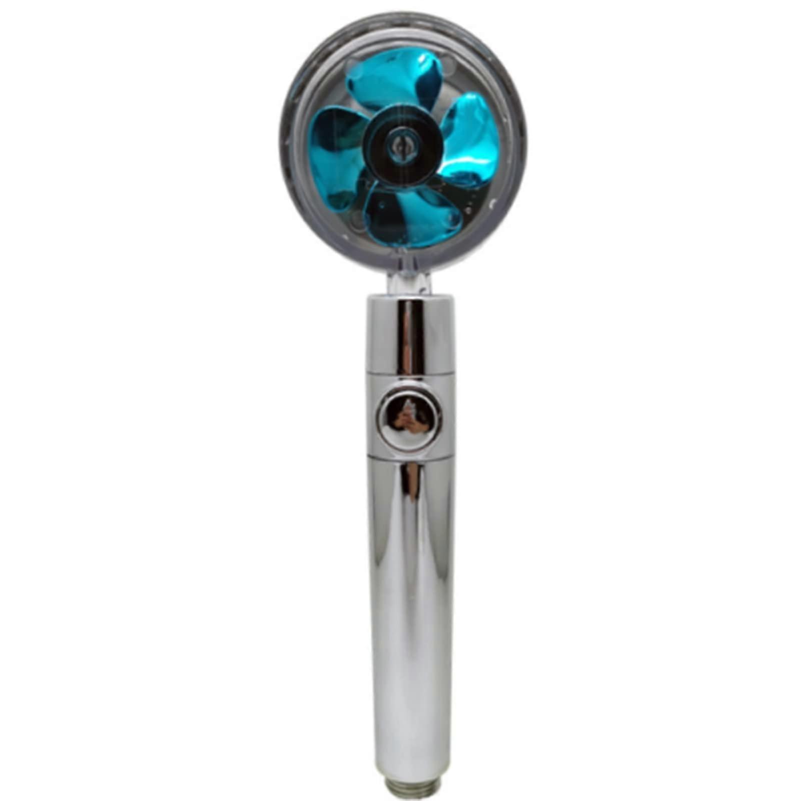 pressure turbopropeller handheld shower head, 360° rotatable, powerful, watersaving, handheld shower with onetouch on/off switch, blue
