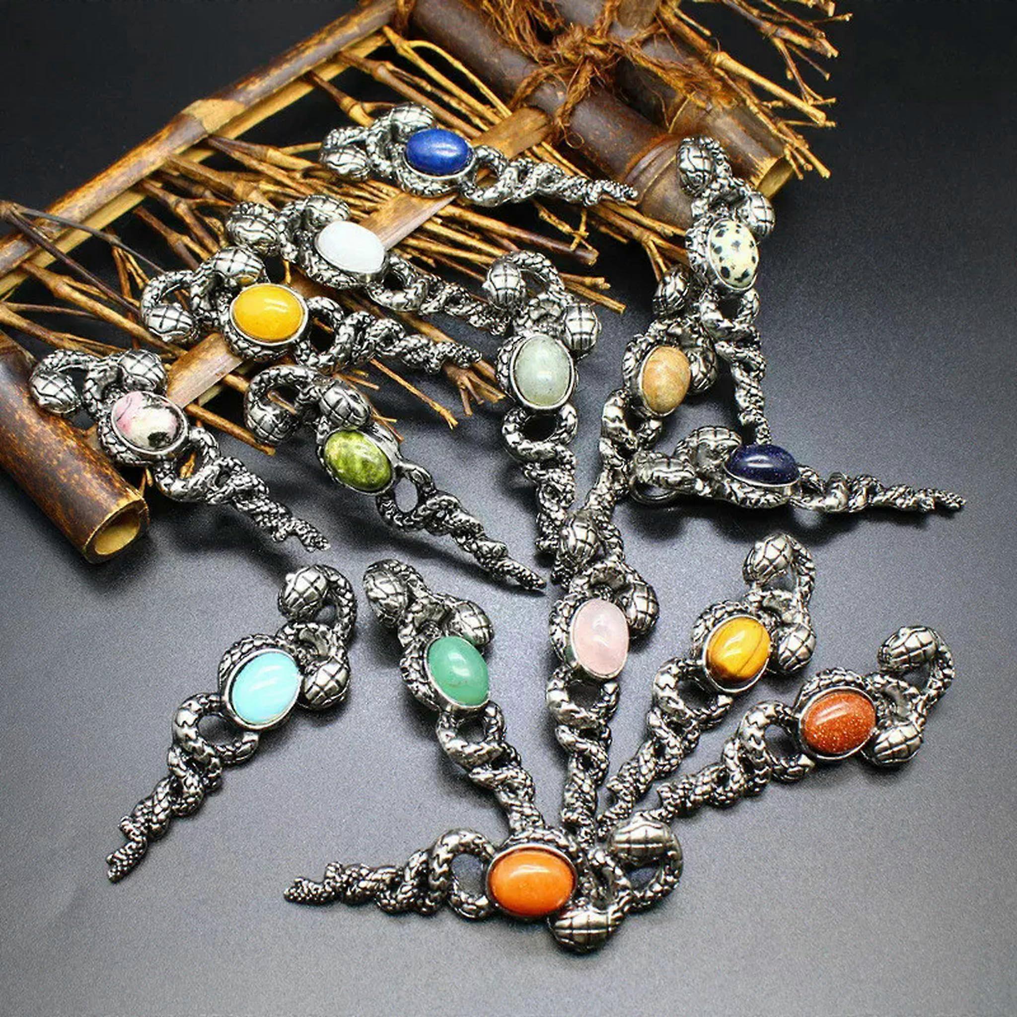 Double Snake Pendant 10-Piece Mixed Quartz and Agate Gemstone Pendants for Jewelry Making