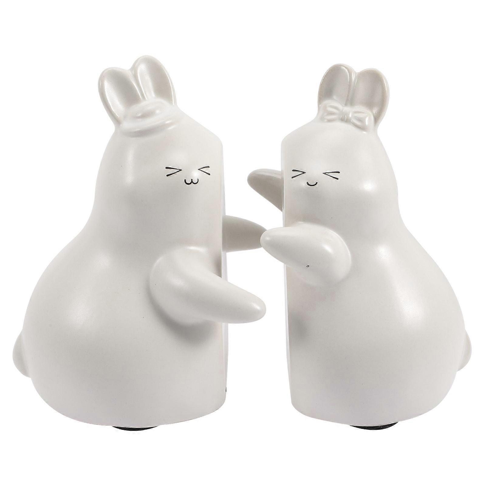 White Ceramic Bunny Bookends for Desktop or Shelf 1 Pair Cartoon Rabbit Shape Desk Organizer
