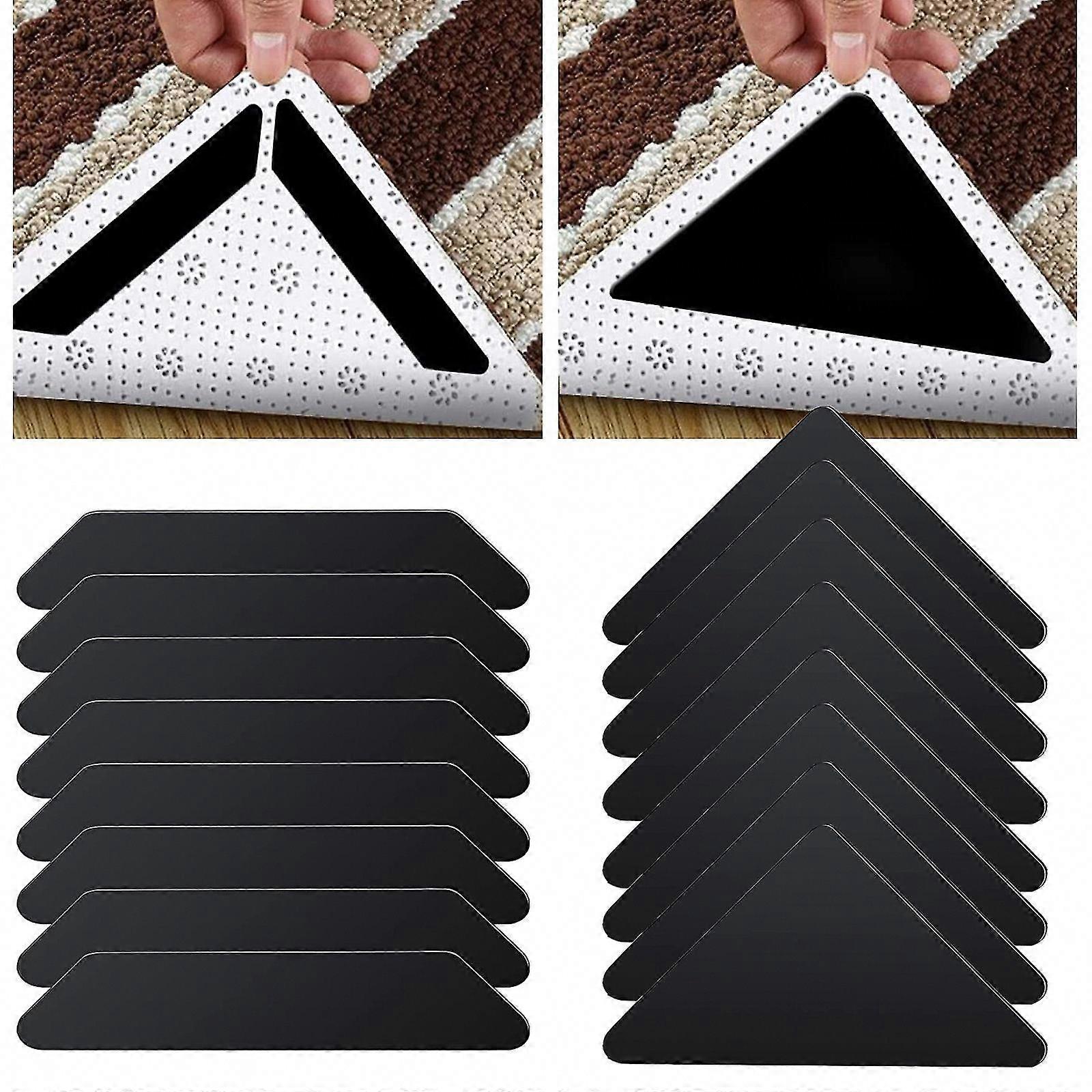 Skridsikre tæppebåndsgribere, 16 stk vaskbar dobbeltsidet tæppetape til gulve, genanvendelige skridsikre tæppepuder til tæpper