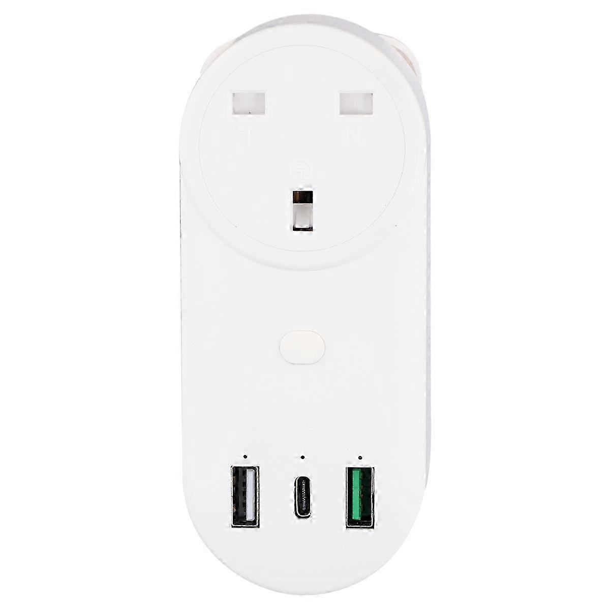 Smart Socket WiFi Plug 16A 2-Hole USB+Type-C Outlets 65W Remote Control Compatible with Smart Devices UK Plug
