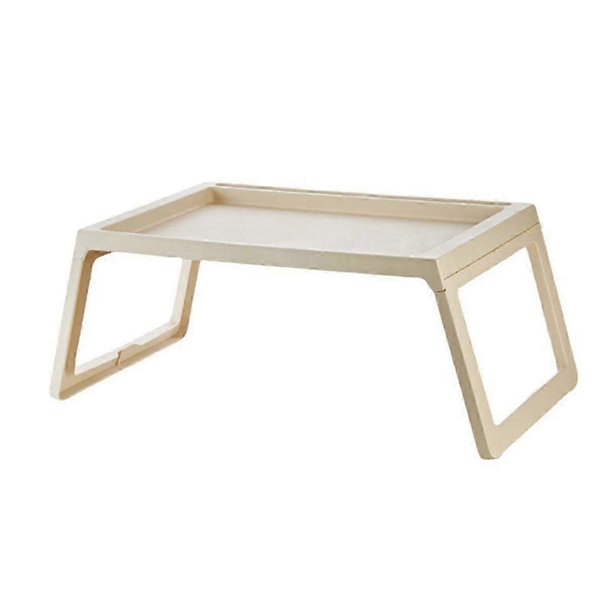Beige Folding Laptop Bed Desk with Downward Grooved Design - Portable Simple Bed Table for Work & Study Comfort
