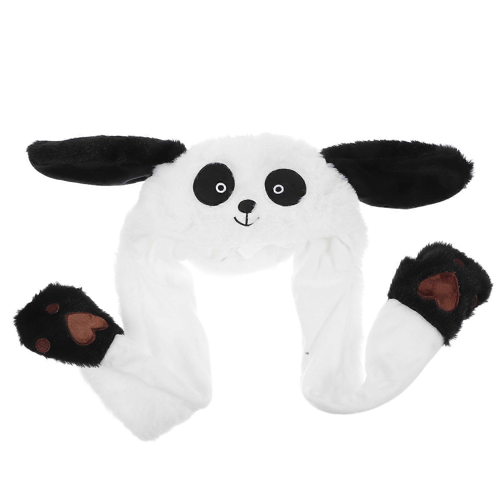 1pc Adorable Panda Plush Hat with Moving Ears Creative Cartoon Design