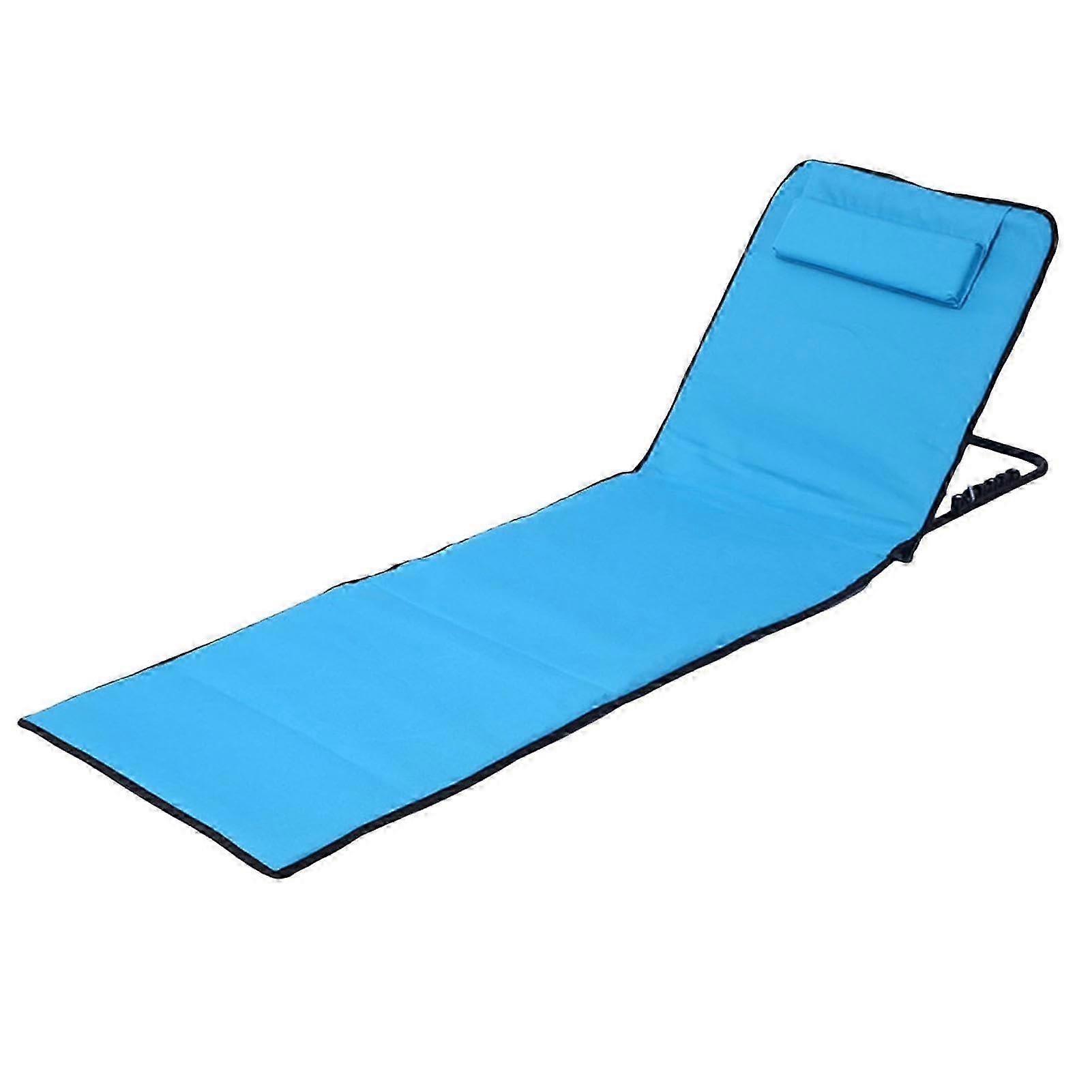 TTMA Foldable Beach Mat Beach Lounger with Adjustable Backrest Cushion Bag Blue Ref: 7154