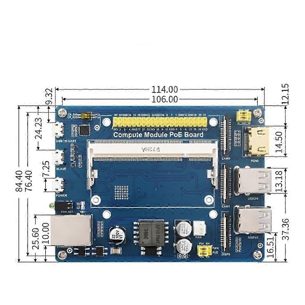 Compute Module PoE Board+Case+Fan Kit For CM4S EU Plug