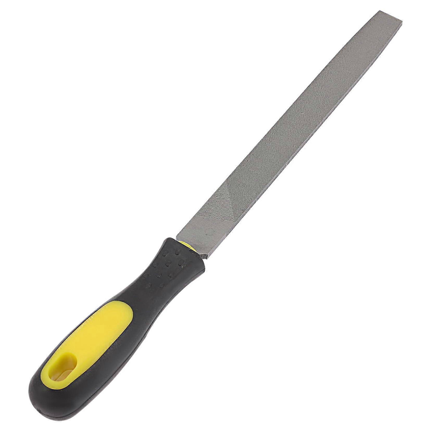 Flat file with handle, quality ergonomic design, versatile for metalworking, polishing, and sharpening. Random random color.