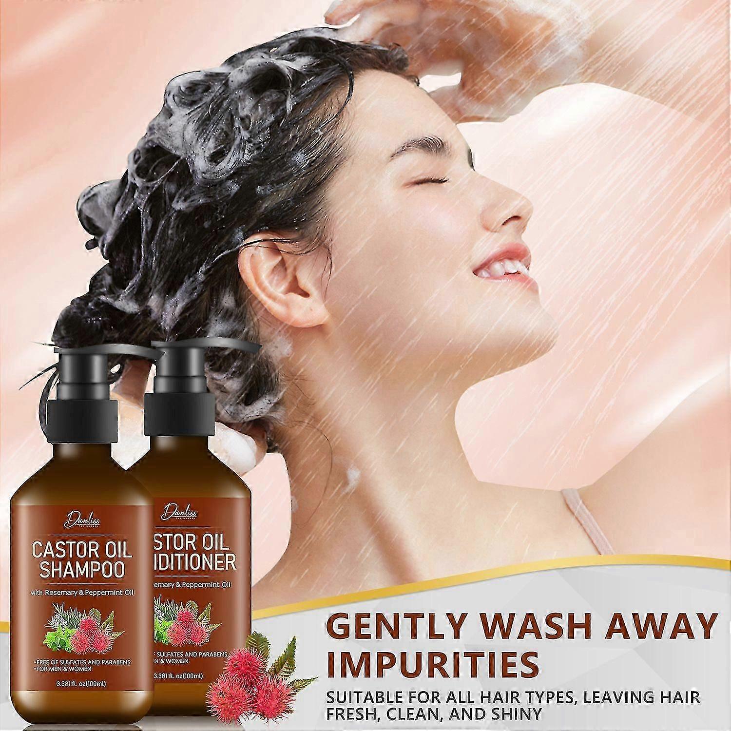 Zestaw szamponów i odżywek z olejkiem rycynowym - zestaw przeciw wypadaniu włosów Pogrubiająca formuła na odrost włosów, bez siarczanów przeciw przerzedzaniu dla mężczyzn i kobiet