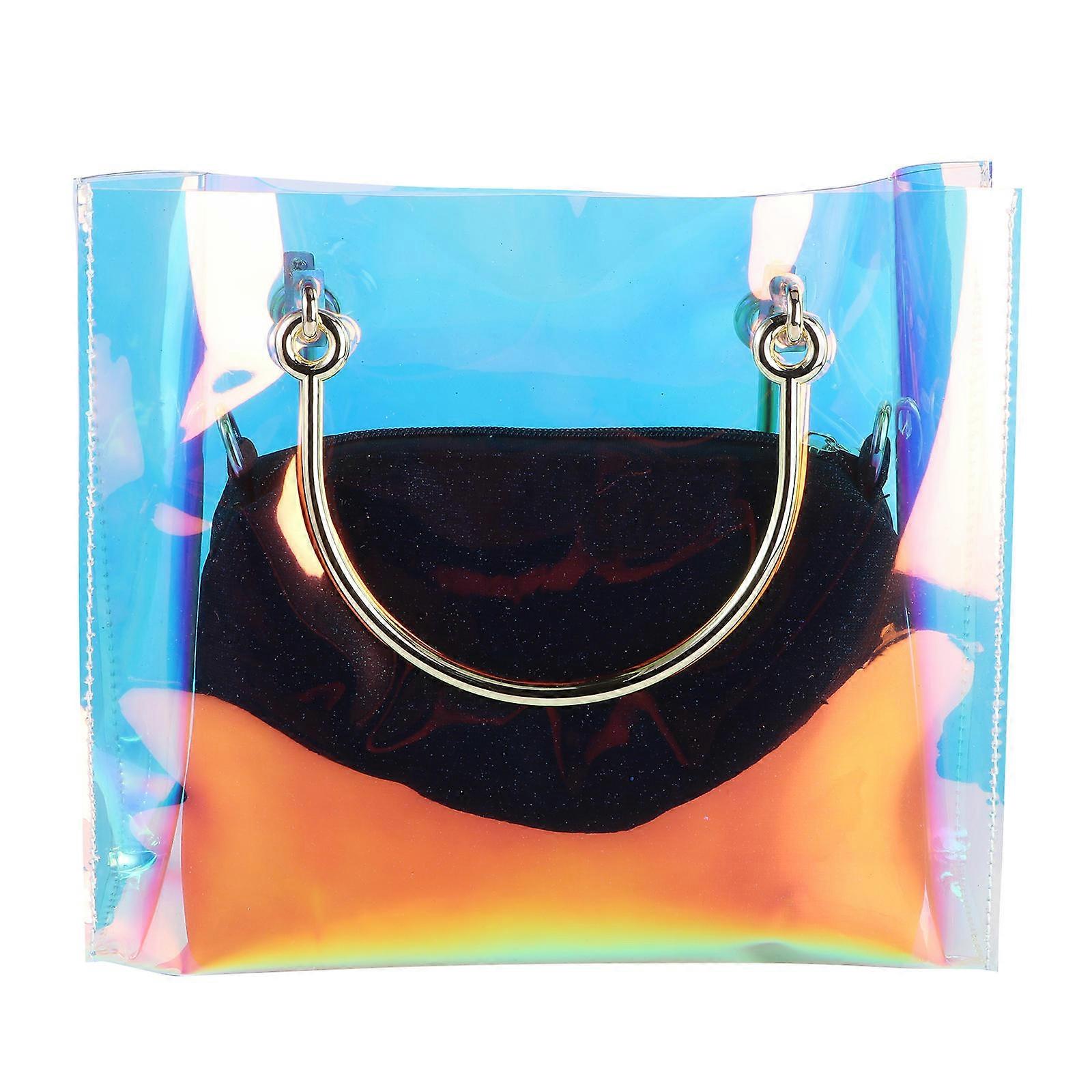 1 Set PVC Transparent Tote Bag Crossbody One Shoulder Messenger Bag with Chain New Size for Women Horizontal Version