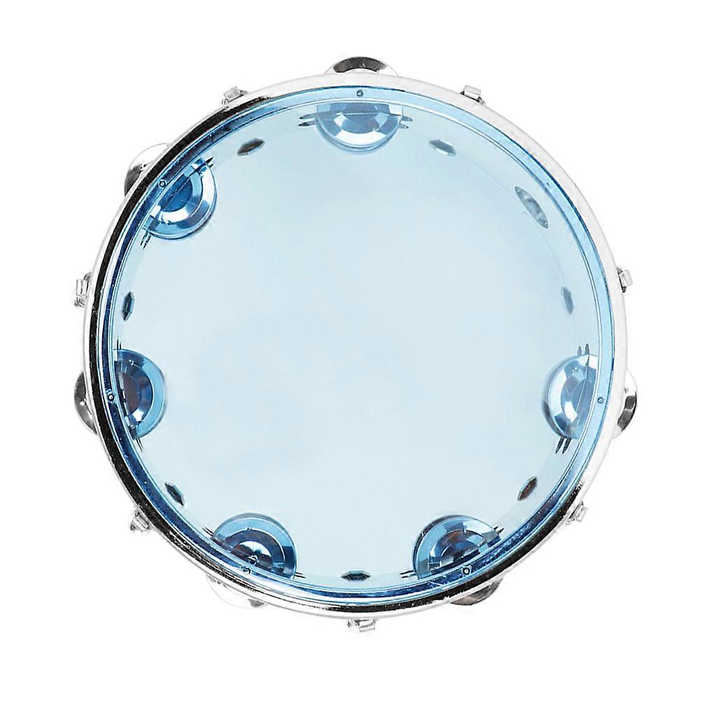 Percussion Hand Drum 8 Inch Tambourine with Metal Jingles Skyblue for Music Playing Durable ABS Material
