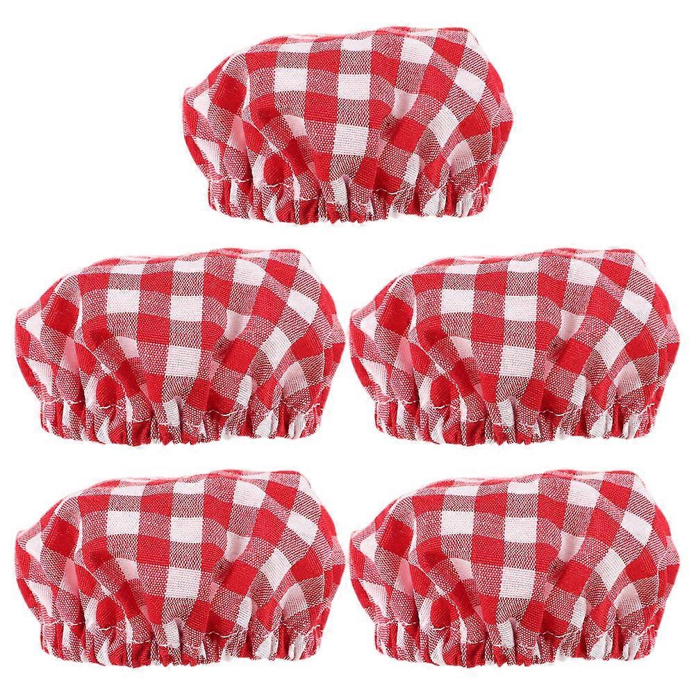 Sourdough Jar Covers 5Pcs For Kitchen Storage Food Preparation Made Of Polyester-Cotton Square Checkered Pattern Red