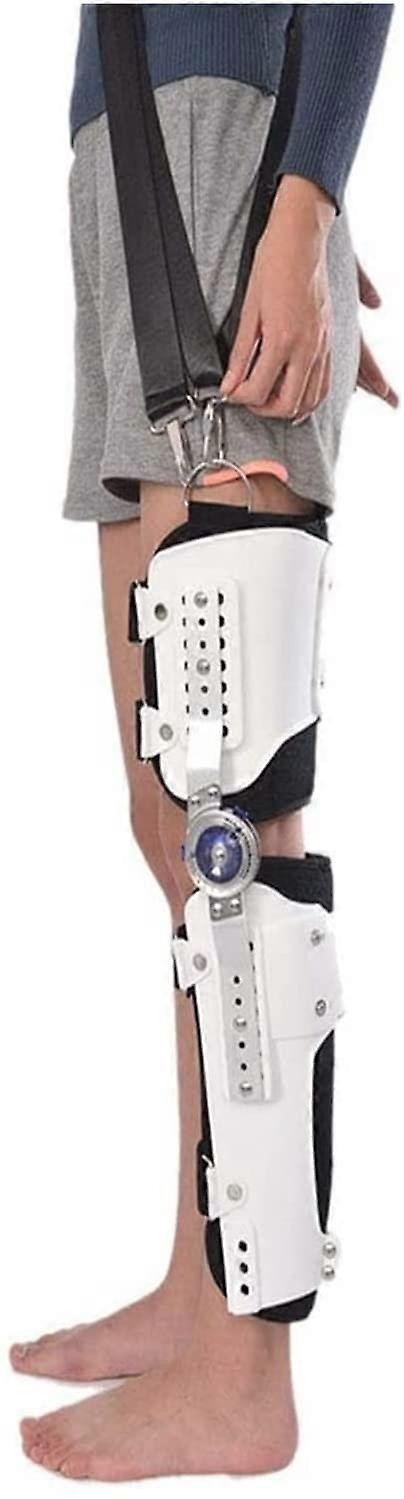 ROM Adjustable Knee Brace with Hinge, Immobilizer for Ligament Injury, Orthotic Stabilizer 22.7.27 (Color: with Strap)