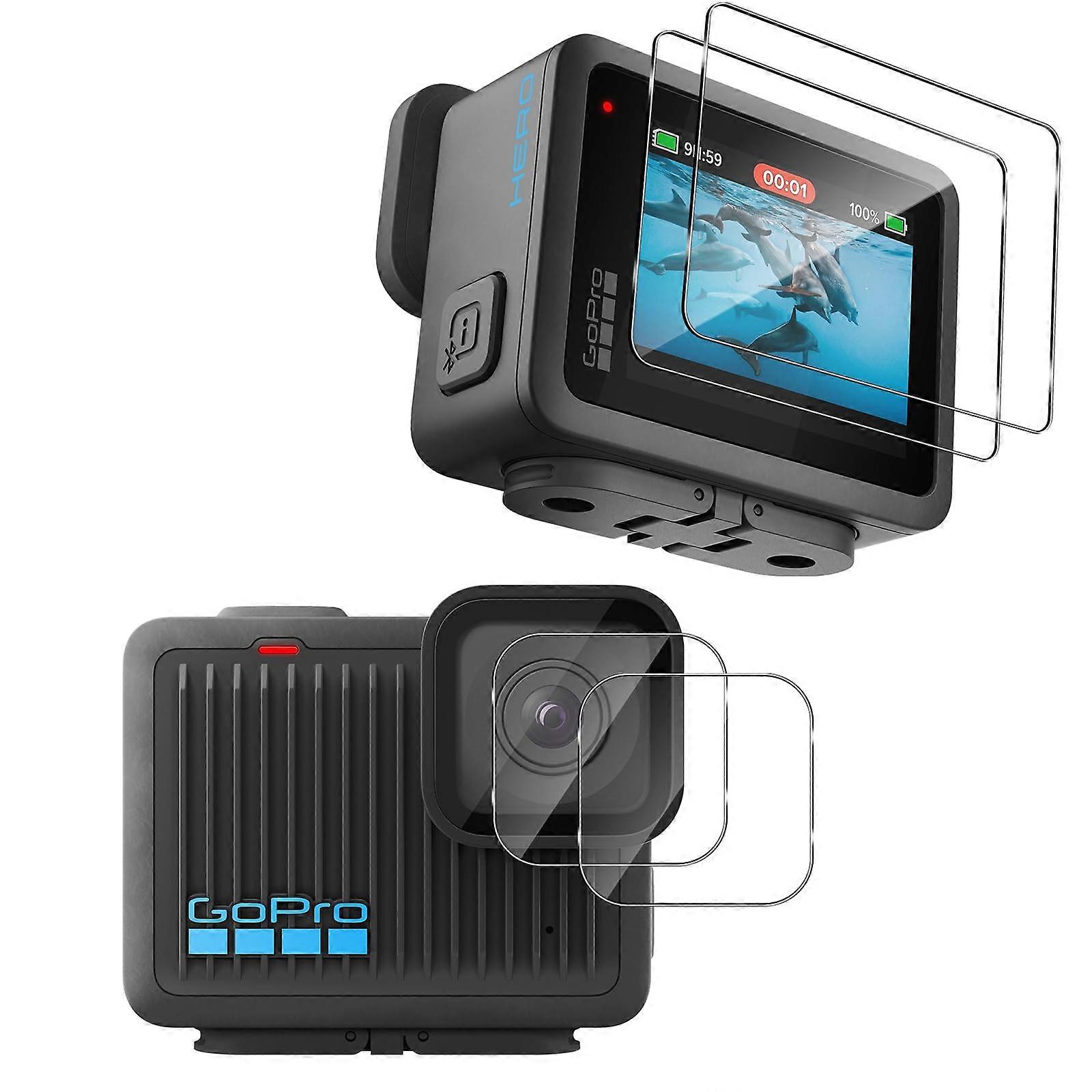 Screen Protector 4 Pack, Ultra Clear Tempered Glass Front and Back + Lens Protector for GoPro Hero Models