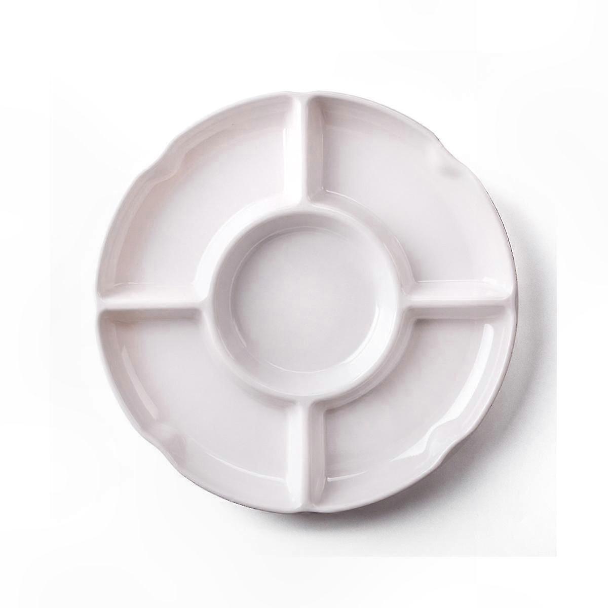 White Plastic Tray with 5 Compartments, 13 Inch Round Multi-Section Dish