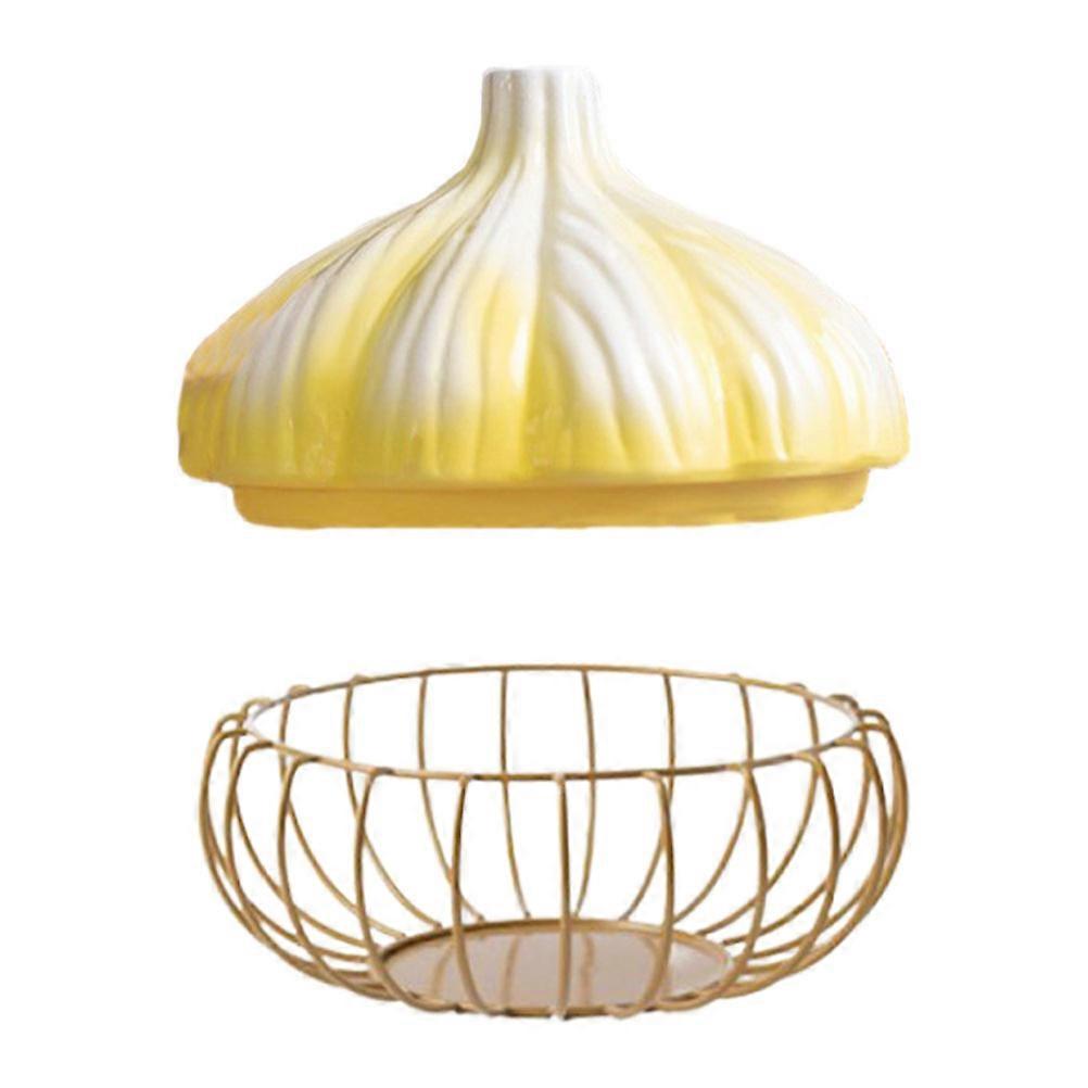 Egg Basket Multi-Function Kitchen Accessory Home Decor Hen Shaped Metal Ceramic Yellow Kitchen Countertop Organizer 1Pcs