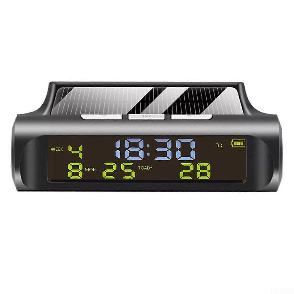 Solar Operated Automotive Digital Clock with Interior Temperature Monitor for Enhanced Driving Comfort