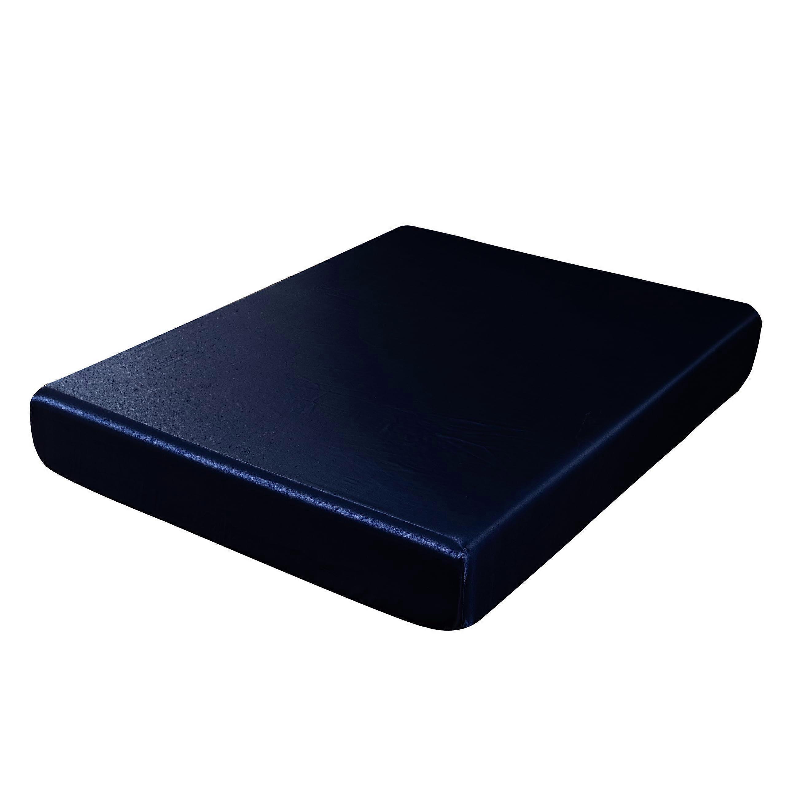 Fitted Sheet Deep Pocket Satin Bed Sheet, Breathable Soft, Wrinkle Resistant, Abrasion Resistant, Super King Navy