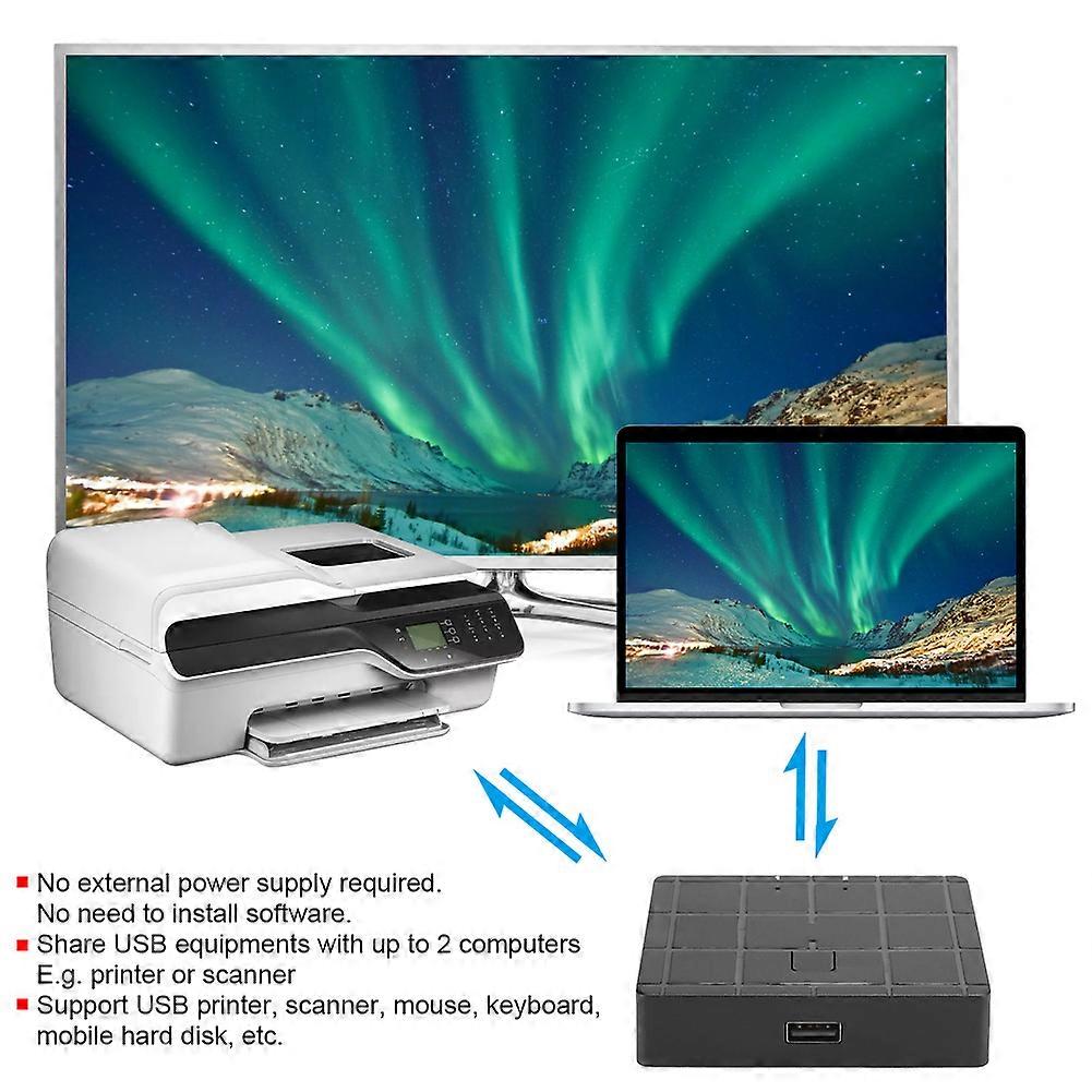 2-Port USB Switcher for Printer Scanner Mouse Keyboard, Black