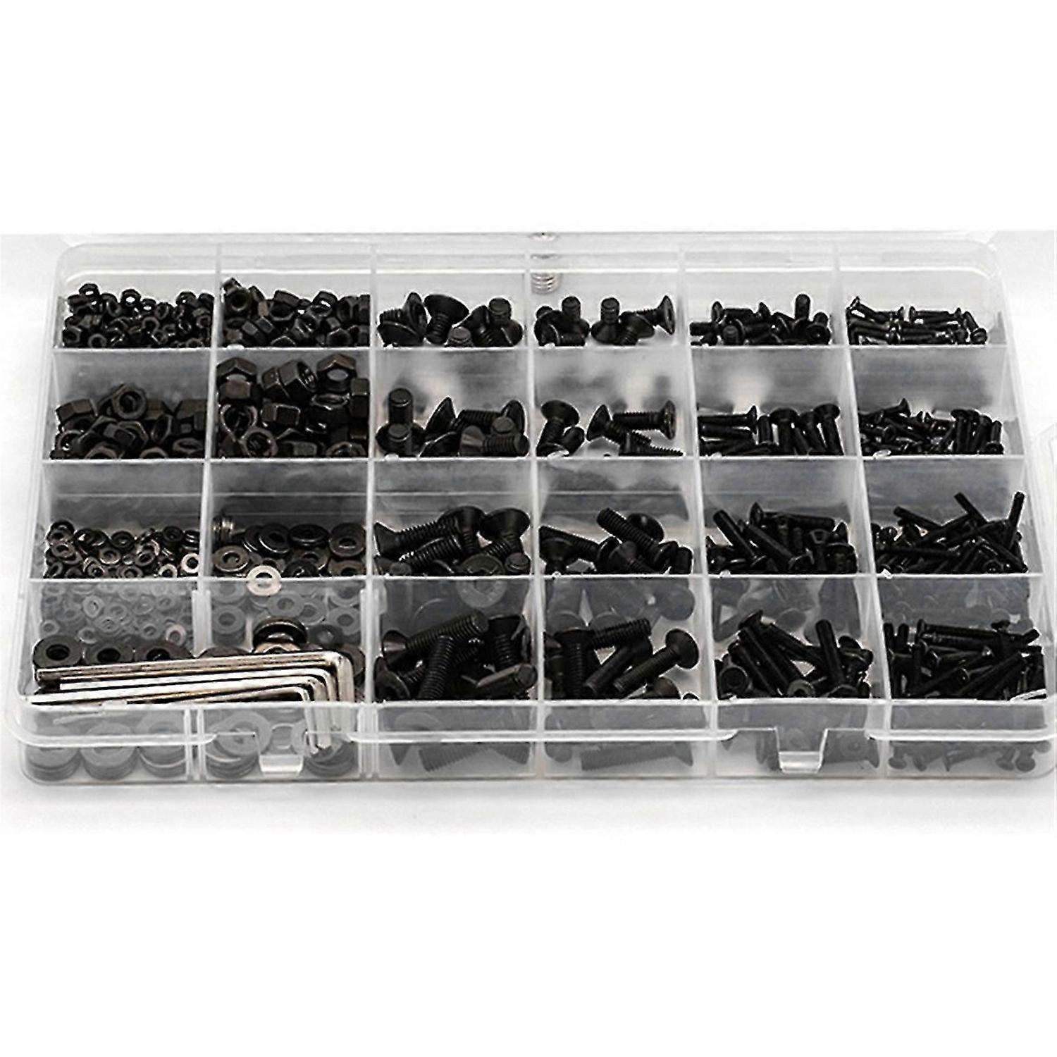 Flat Head Hex Socket Cap Screw Kit Carbon Steel Countersunk Head Bolt Screw Nut Assortment Kit