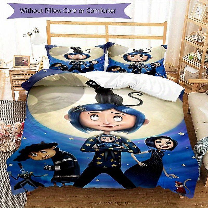 TE945 3pcs Coraline Print Bedding Set - Soft Polyester, Machine Washable, Includes 1 Quilt Cover & 2 Coreless Pillowcases, All-Season Co