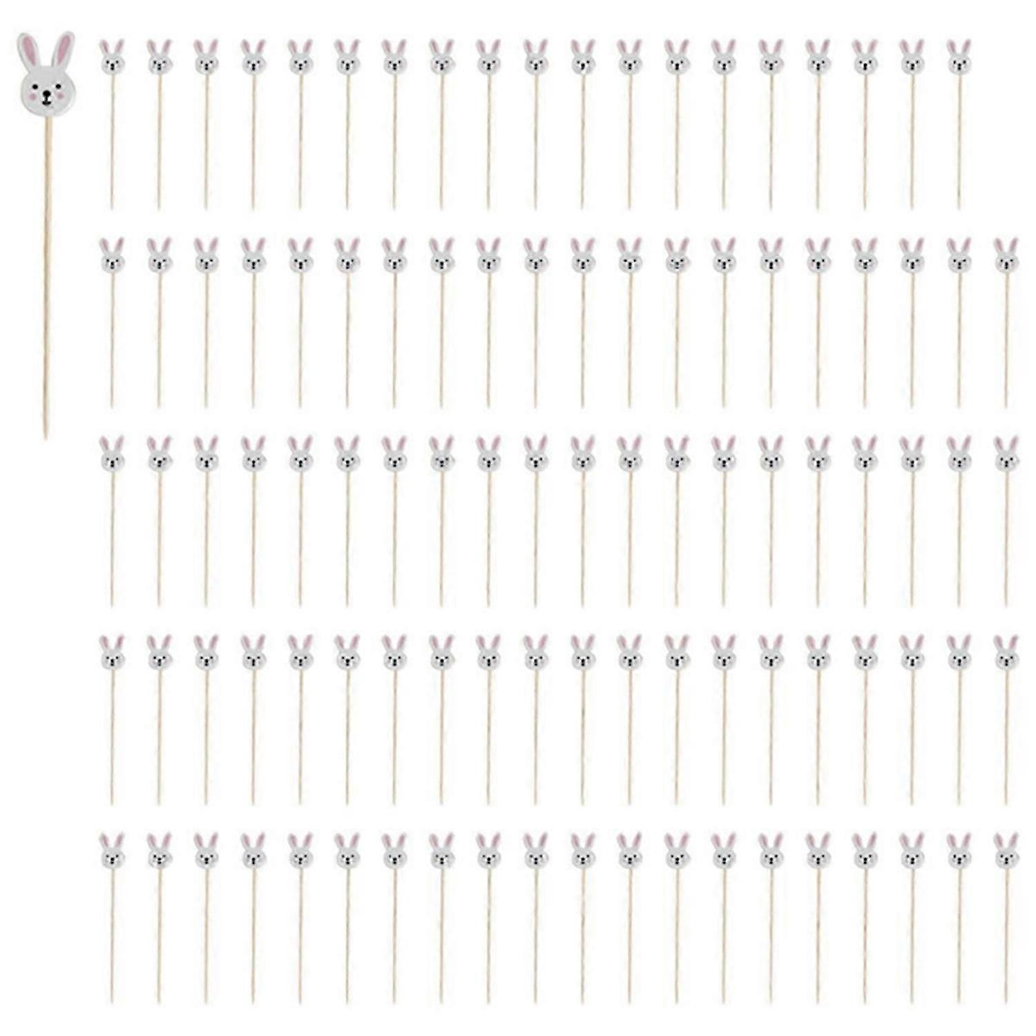 100Pcs Easter Disposable Bamboo Skewers Rabbit Easter Eggs Fruit Fork