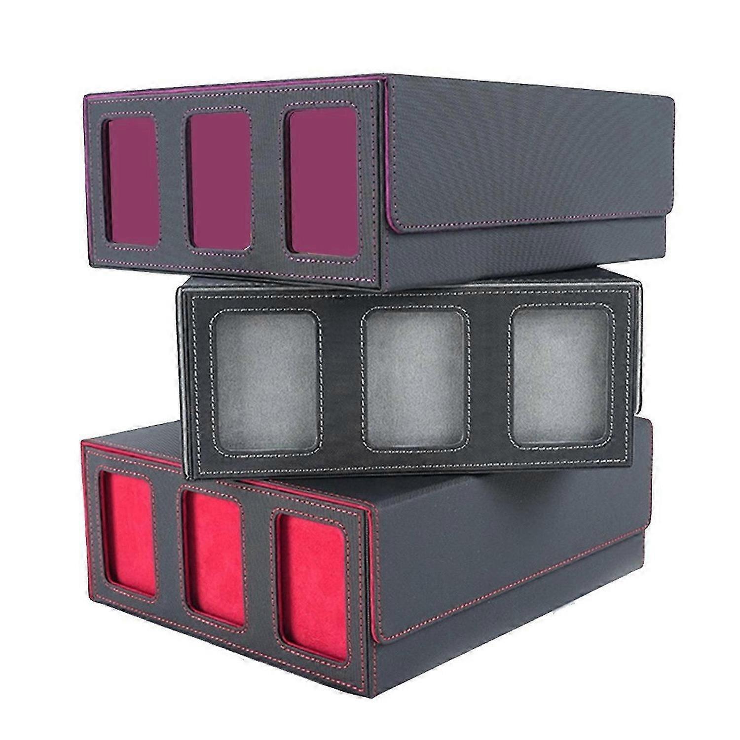 Storage Box For Trading Cards with Viewing Window Magnetic Purple