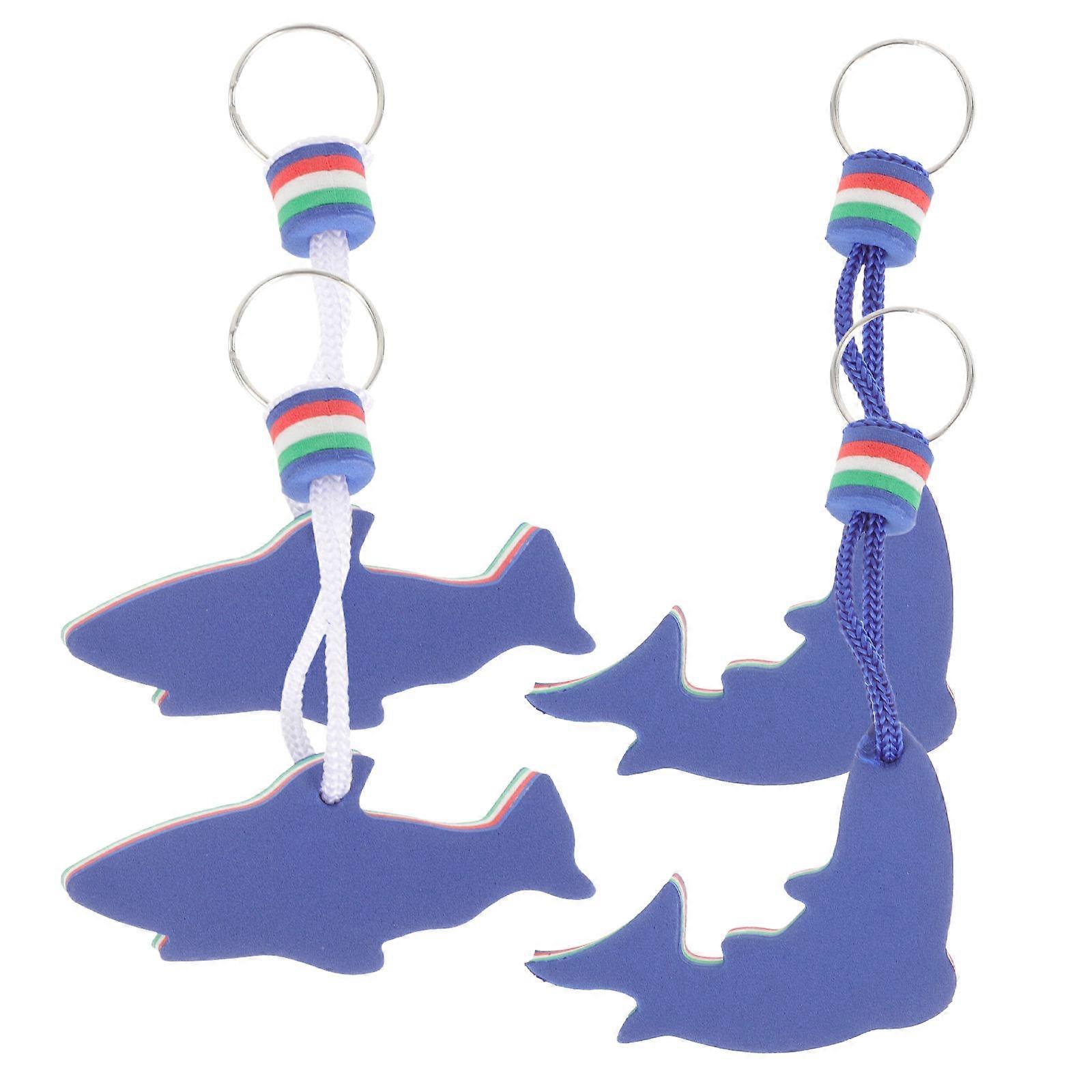 Floating Keychain Shark Shaped Boating Rafting Canoeing Blue Foam Metal Material 4Pcs