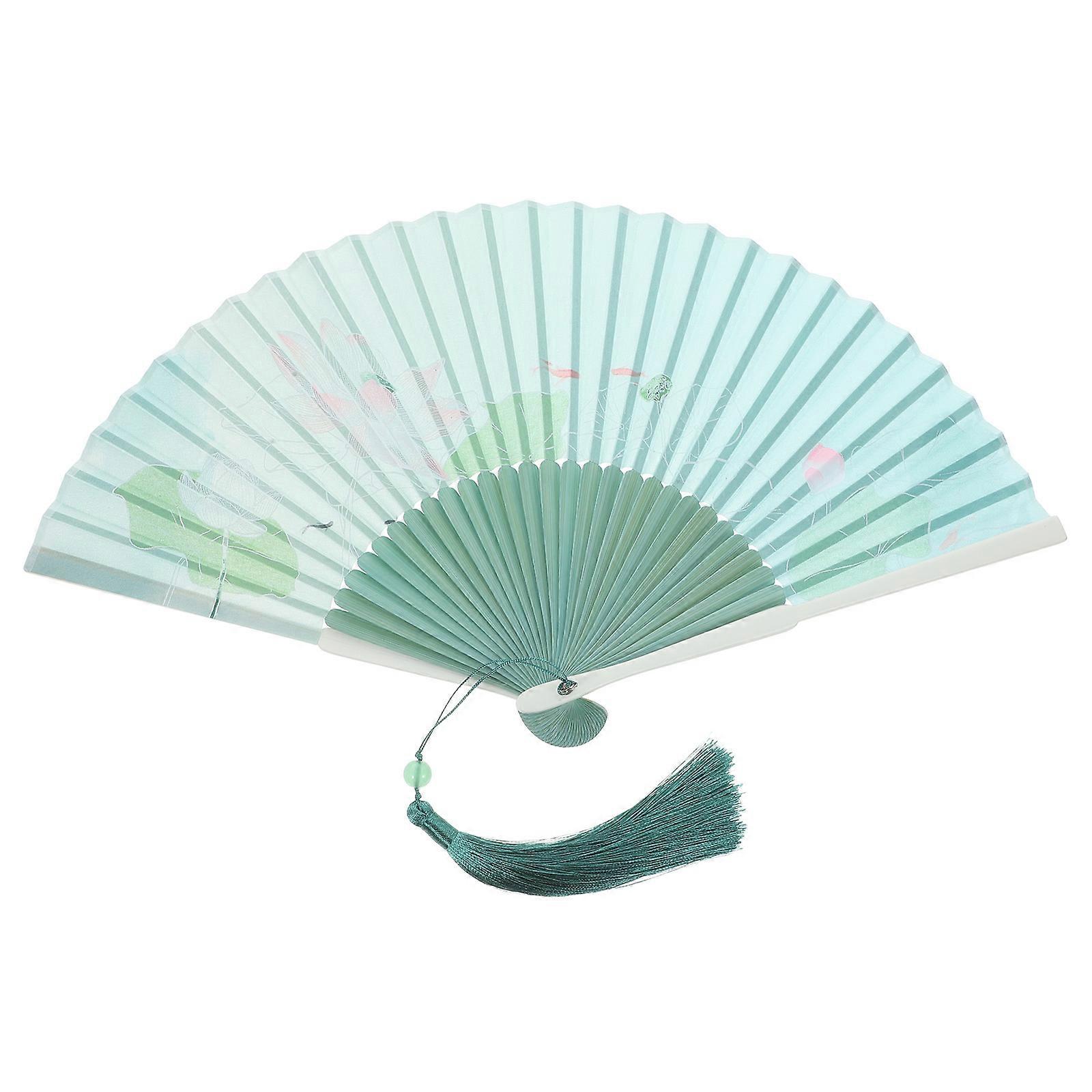 Handheld Folding Fan Bamboo Framed for Decoration 2Pcs with Floral Pattern