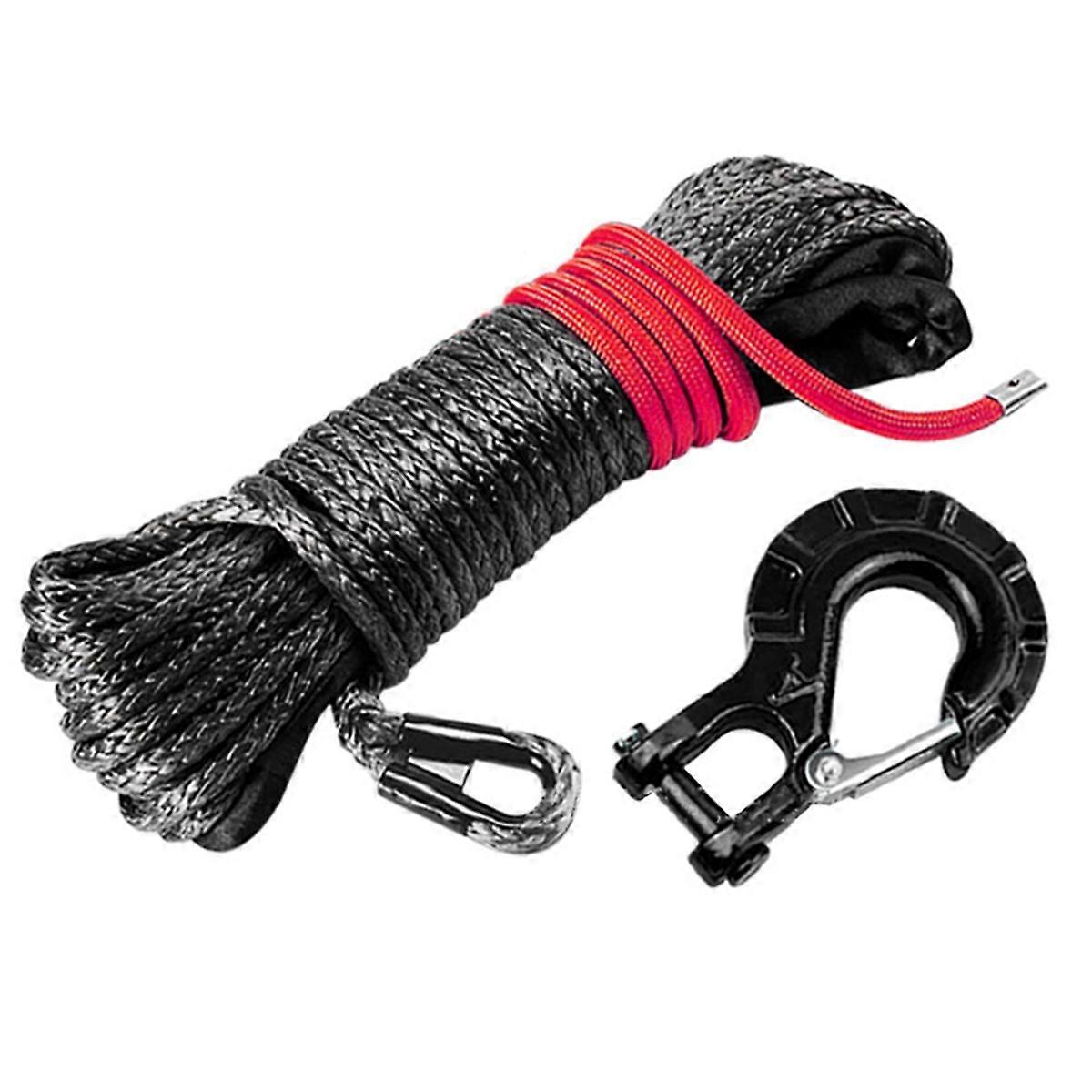 Synthetic Winch Rope Kit, Winch Hook, Safety Pull Strap,Black