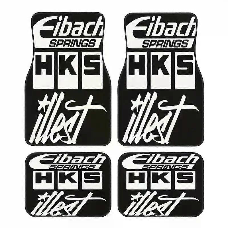 4pcs JDM Style HKS Muster Auto Fußmatten - leicht zu reinigen, universelle Passform | Stilvolle Fußmatte | Polyesterfasermatte, Autofußmatten